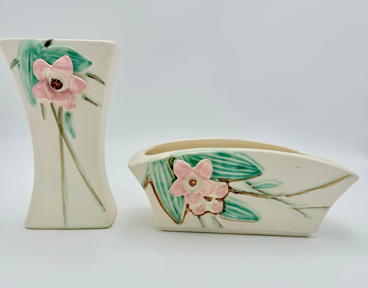 1940s McCOY POTTERY BLOSSOM VASE AND PLANTER SET