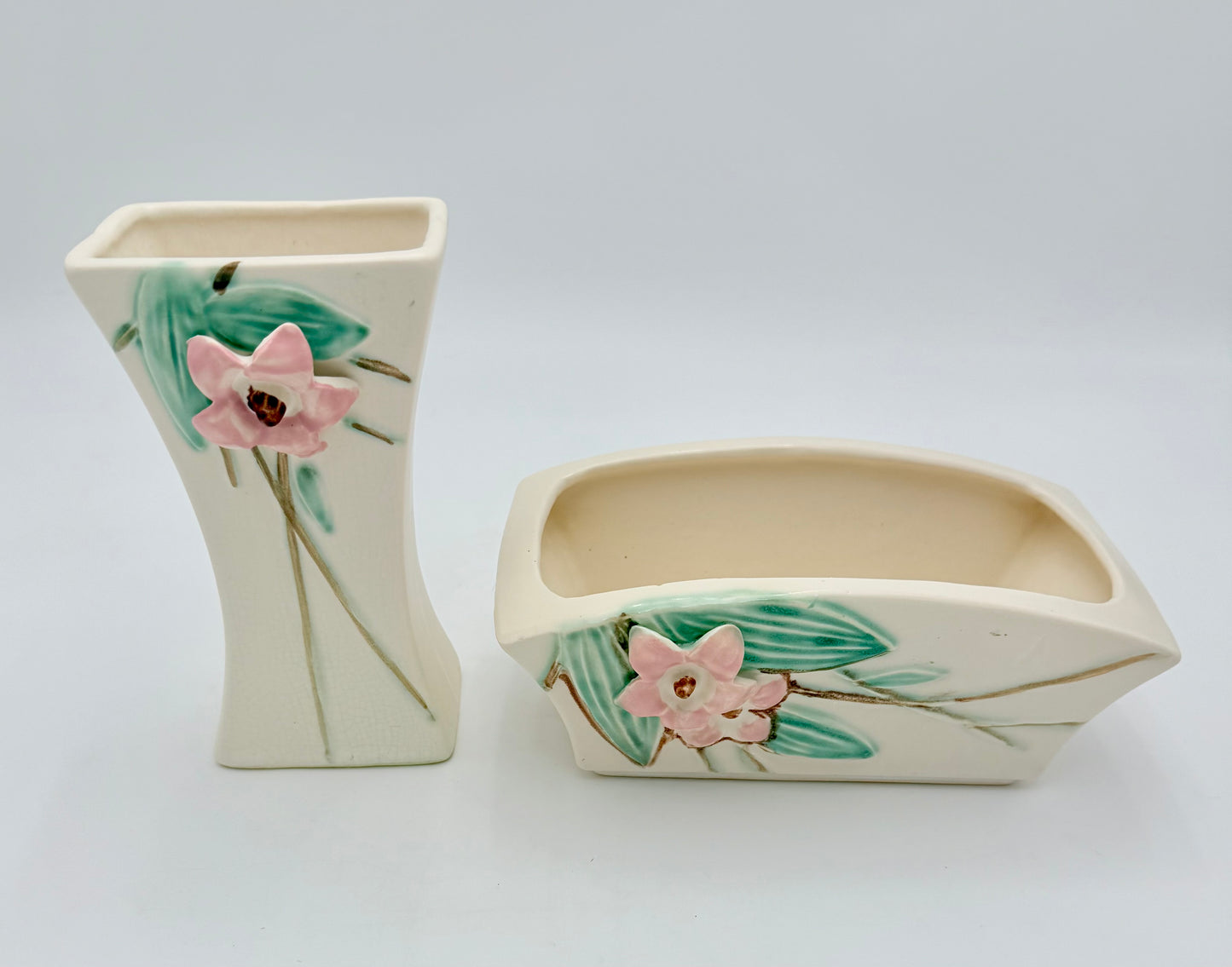 1940s McCOY POTTERY BLOSSOM VASE AND PLANTER SET