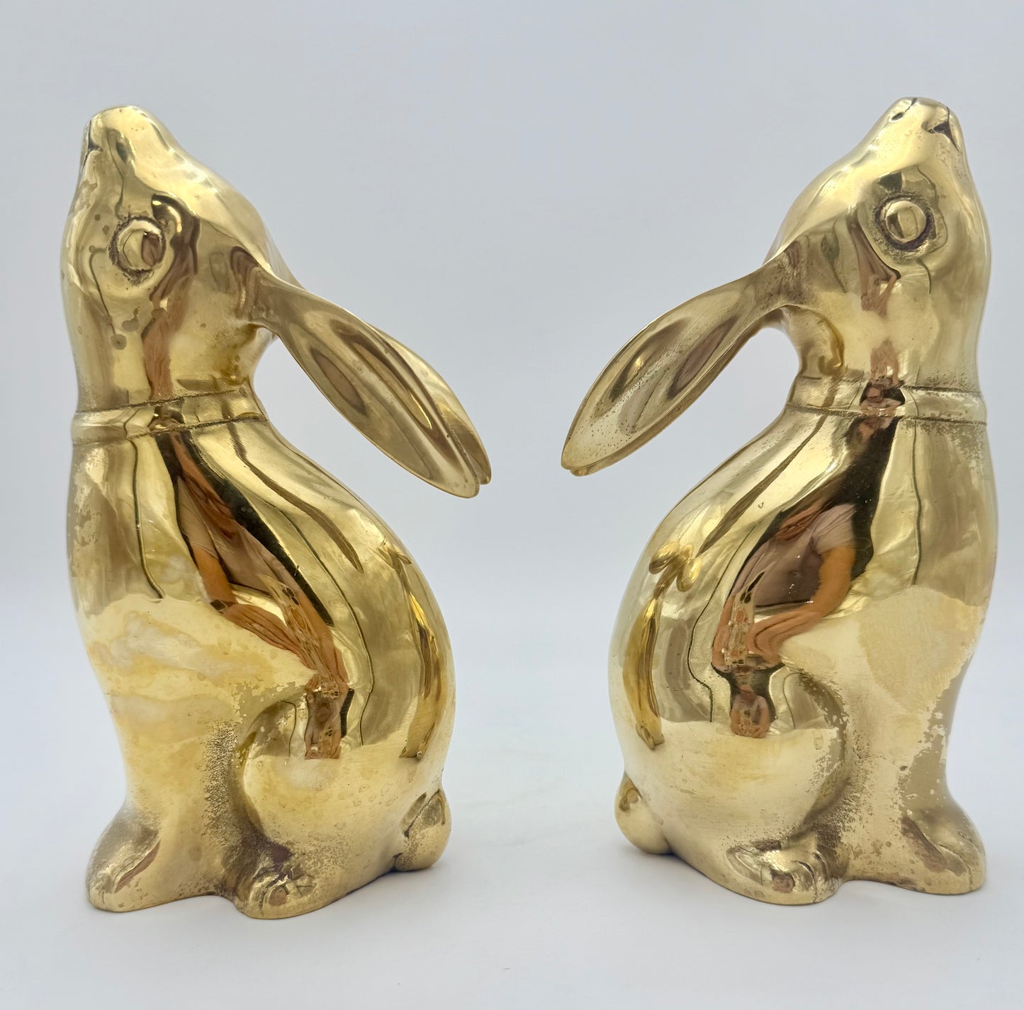 PAIR OF VINTAGE BRASS BUNNNY BOOKENDS