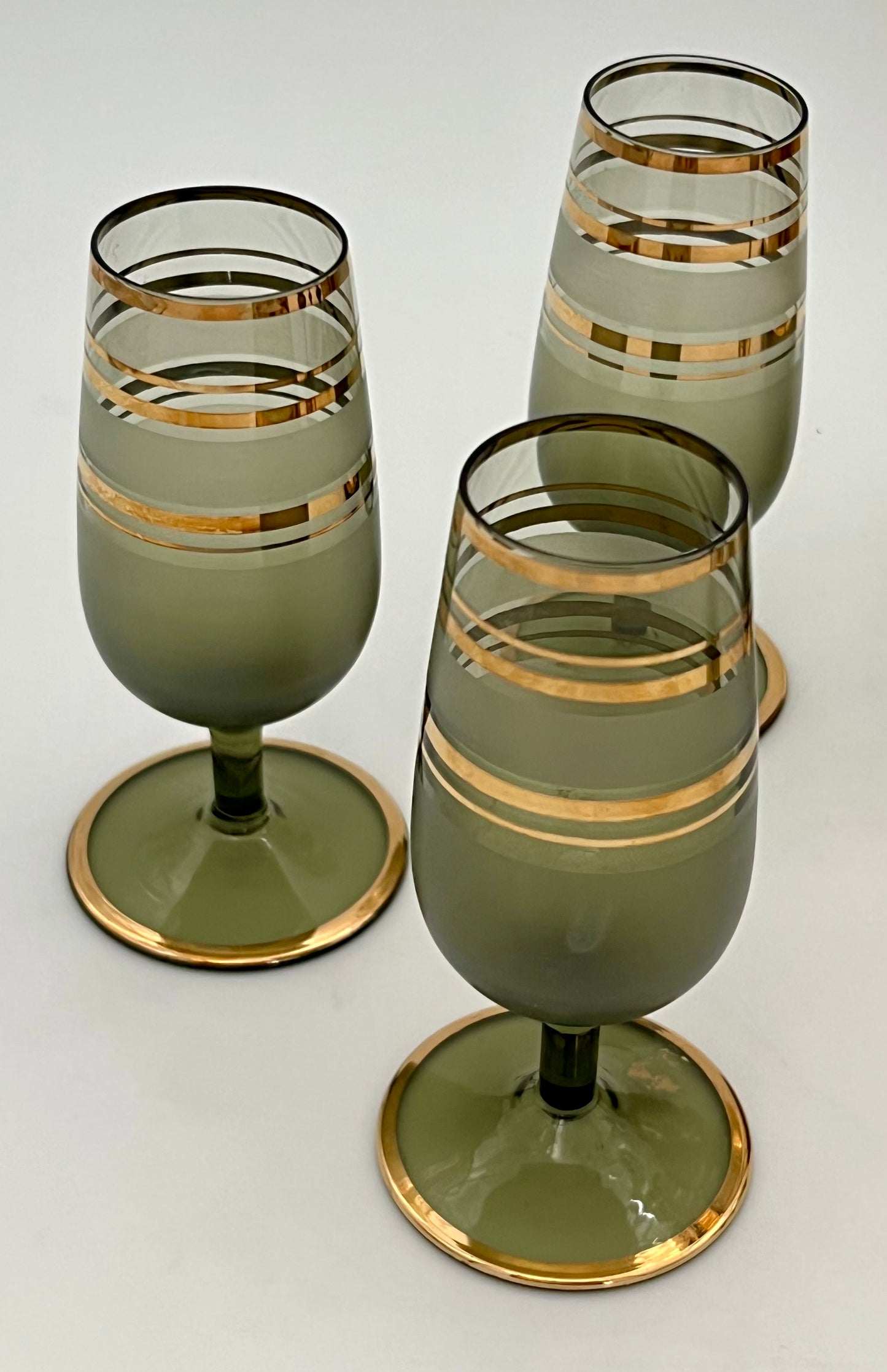1950s CZECH ASH GREEN AND GOLD ORIGINAL TAG BOHEMIAN WINE DECANTER SET