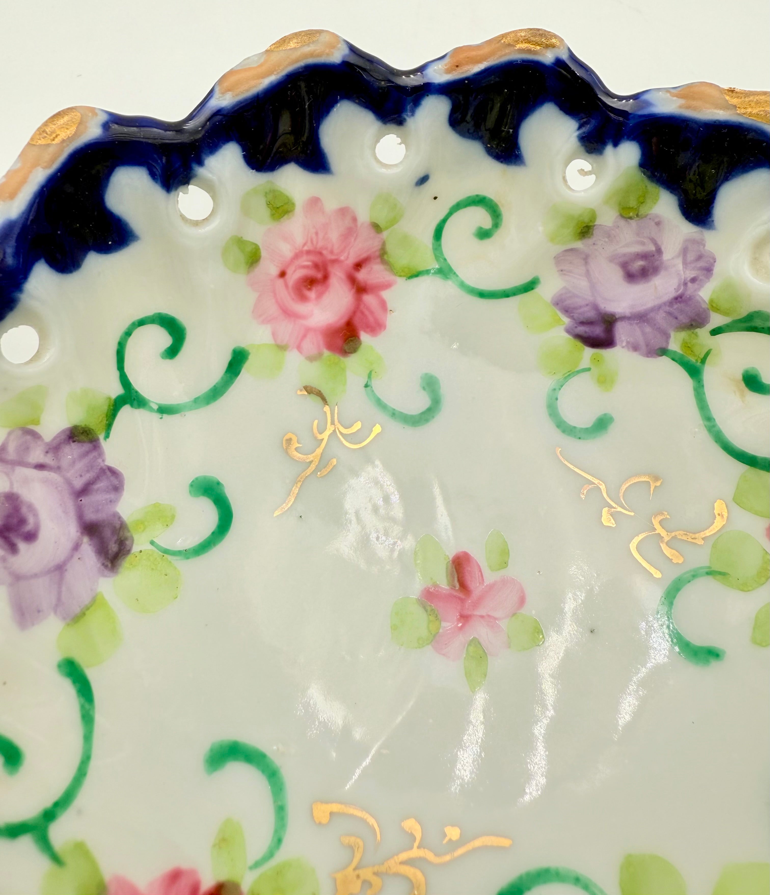 HAND-PAINTED RETICULATED COBALT FOOTED BOWL – MADE IN JAPAN (c.1920s)