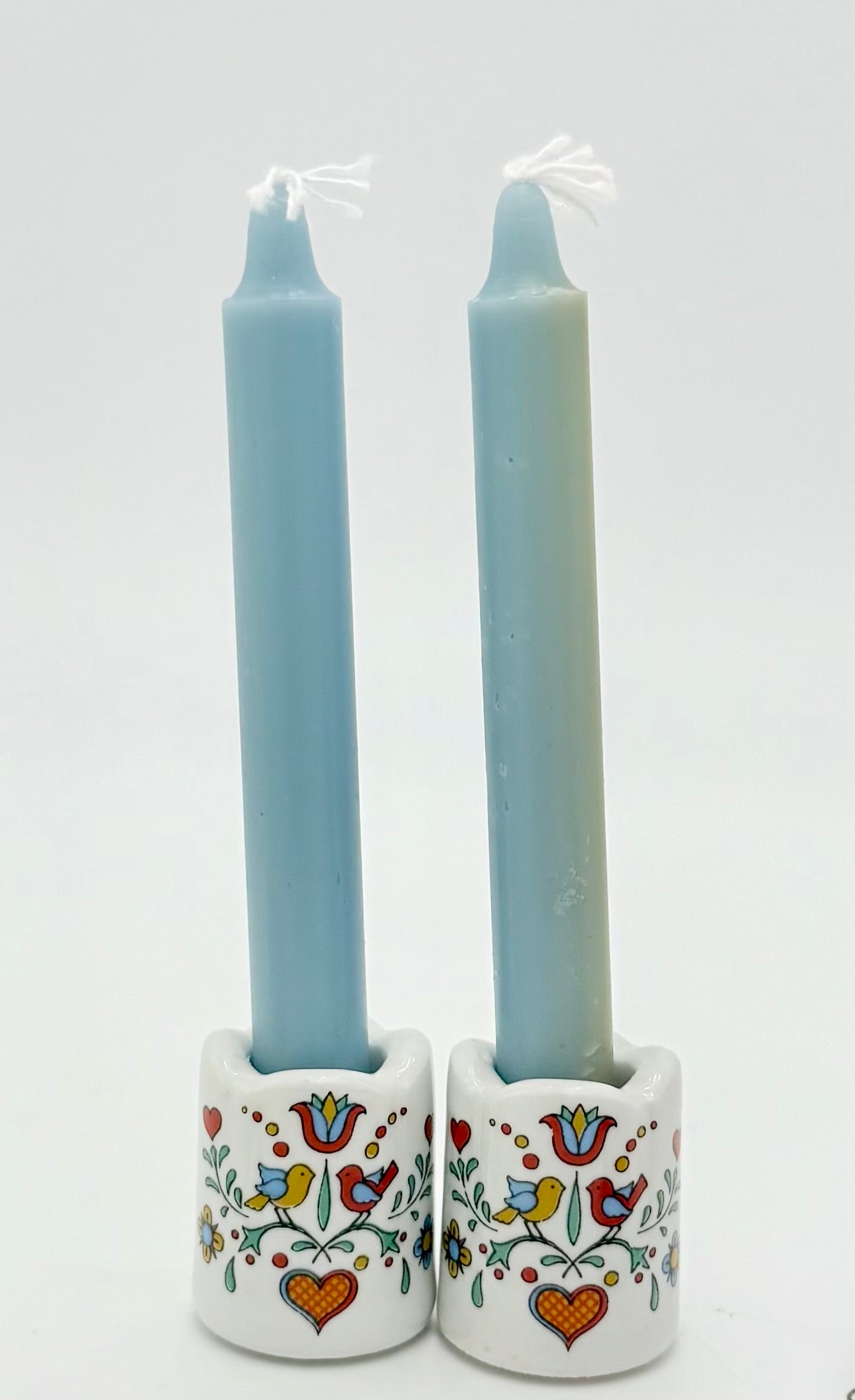 SET OF 6 VINTAGE BAVARIAN PORCELAIN BIRD AND HEART MINI CANDLESTICK HOLDERS, 1980S