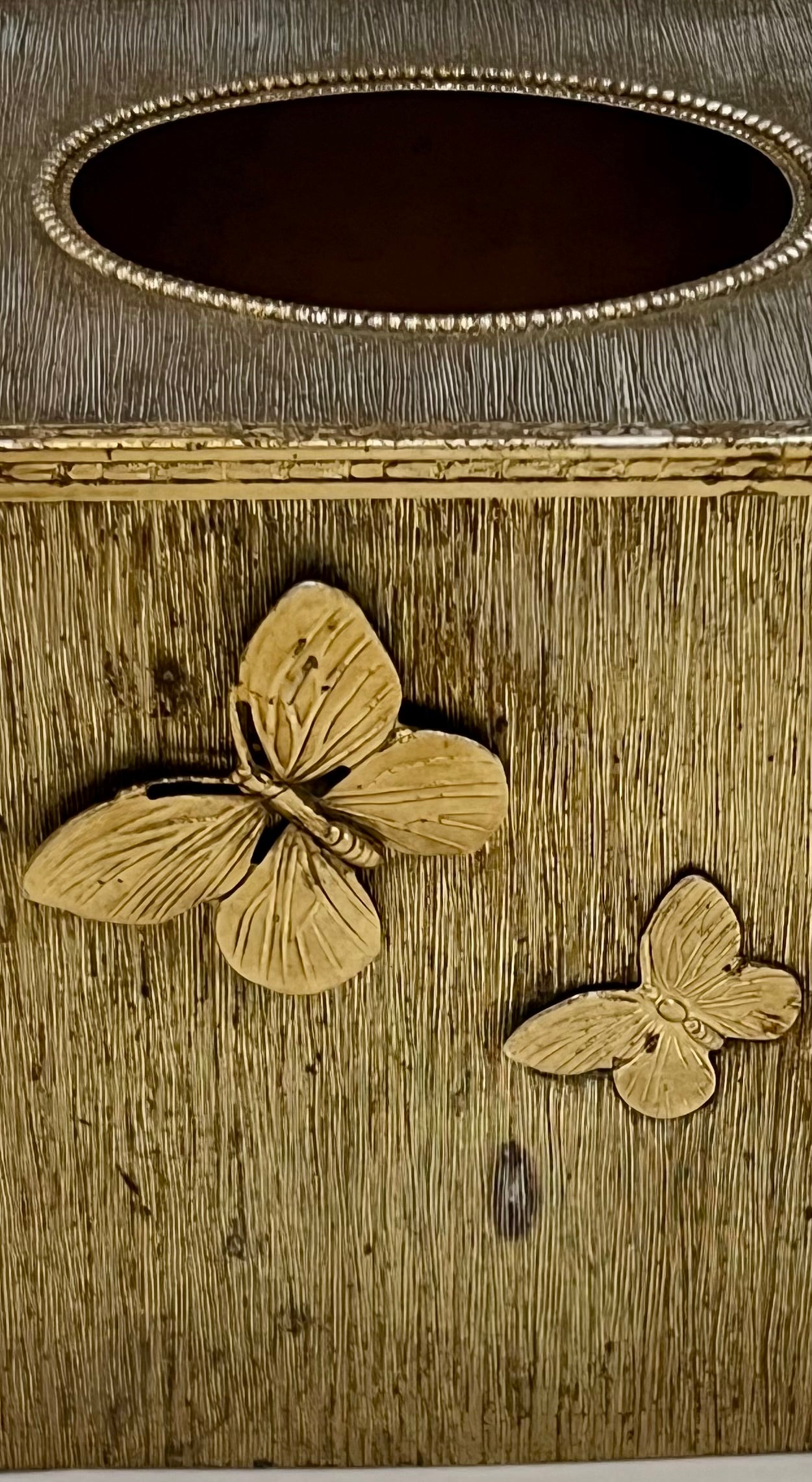 1960s STYLEBUILT ACCESSORIES 24 K GOLD PLATED BUTTERFLY TISSUE BOX COVER