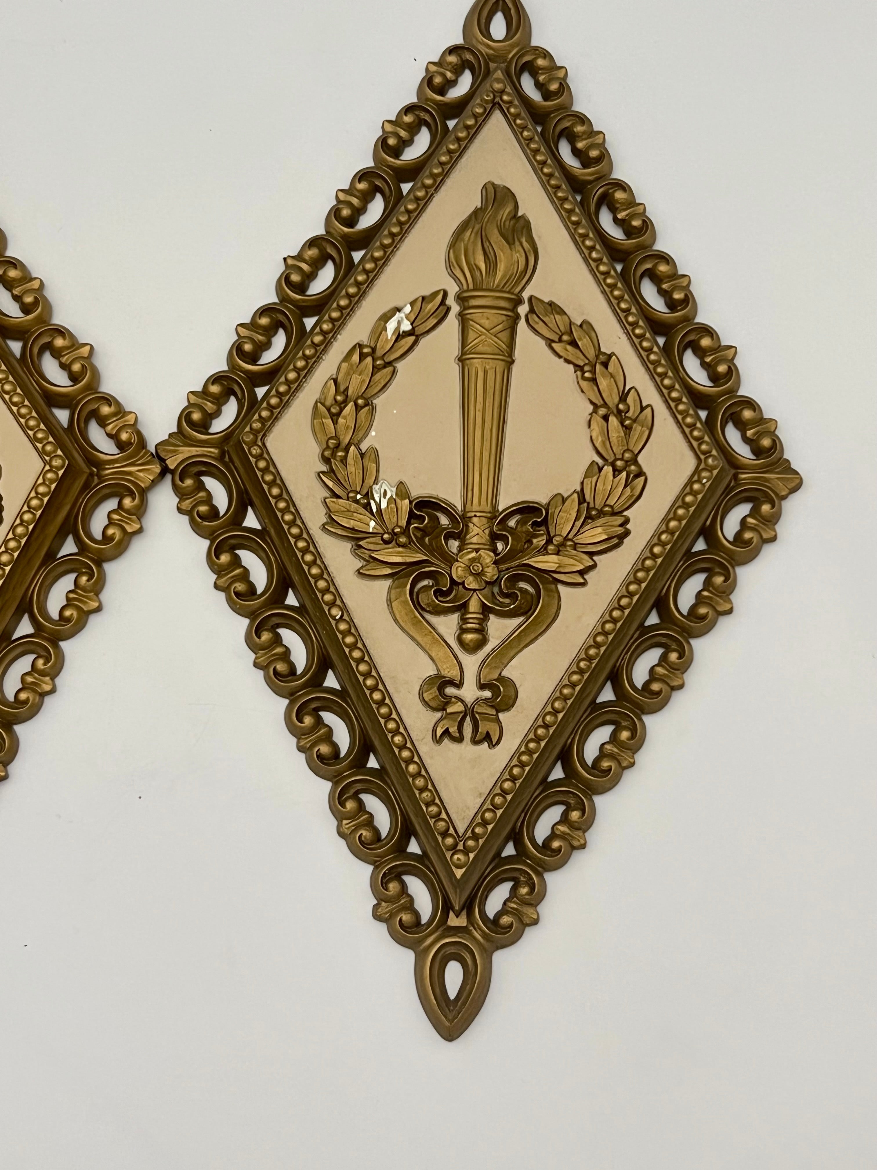 VINTAGE 1971 HOMCO GOLD DIAMOND WALL PLAQUES – SET OF THREE
