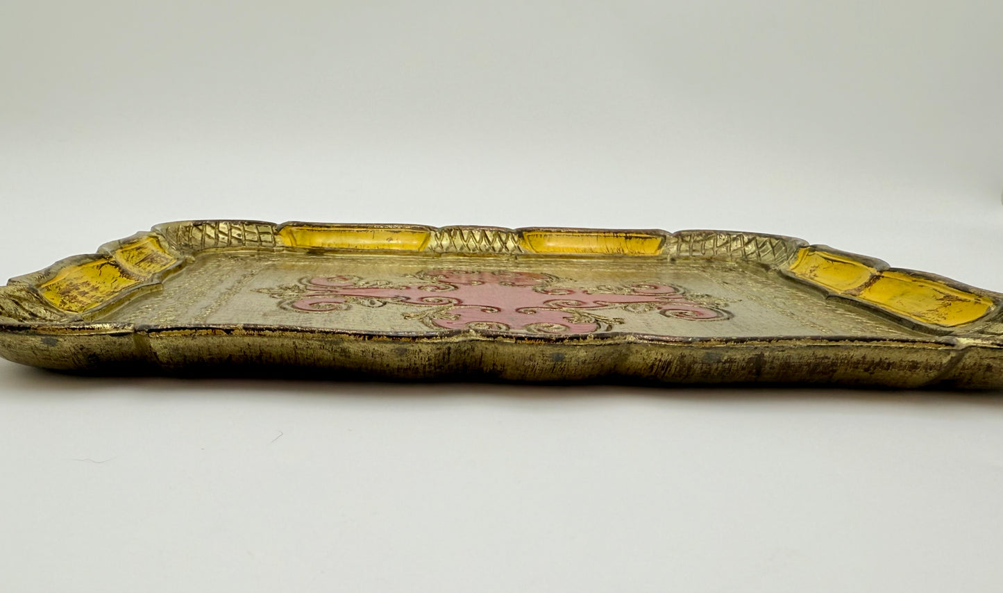 VINTAGE ITALIAN FLORENTINE RED AND GOLD GILT TRAY, CIRCA 1960s