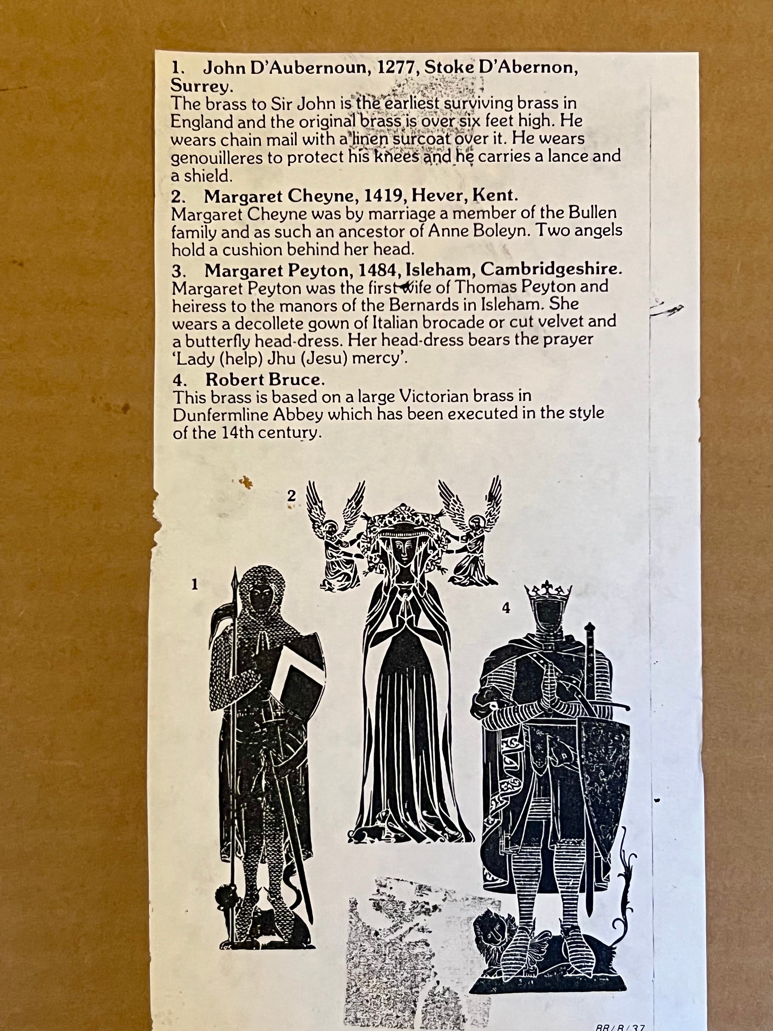 ANTIQUE-STYLE PRINT OF SIR JOHN D’ABERNON (1277) – ENGLISH BRASS RUBBING REPRODUCTION