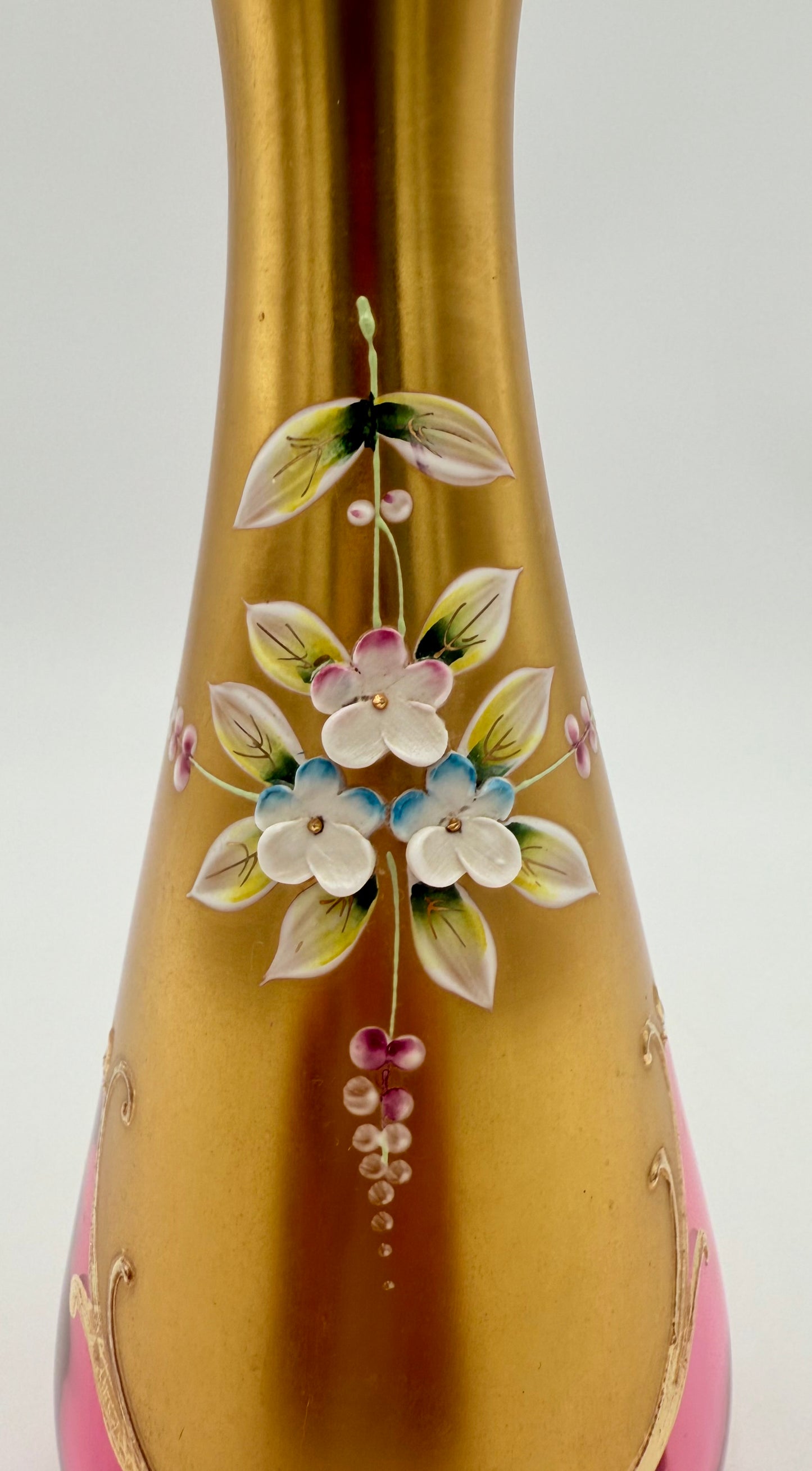 VINTAGE BOHEMIAN CRYSTAL CRANBERRY GLASS VASE WITH 24K GOLD