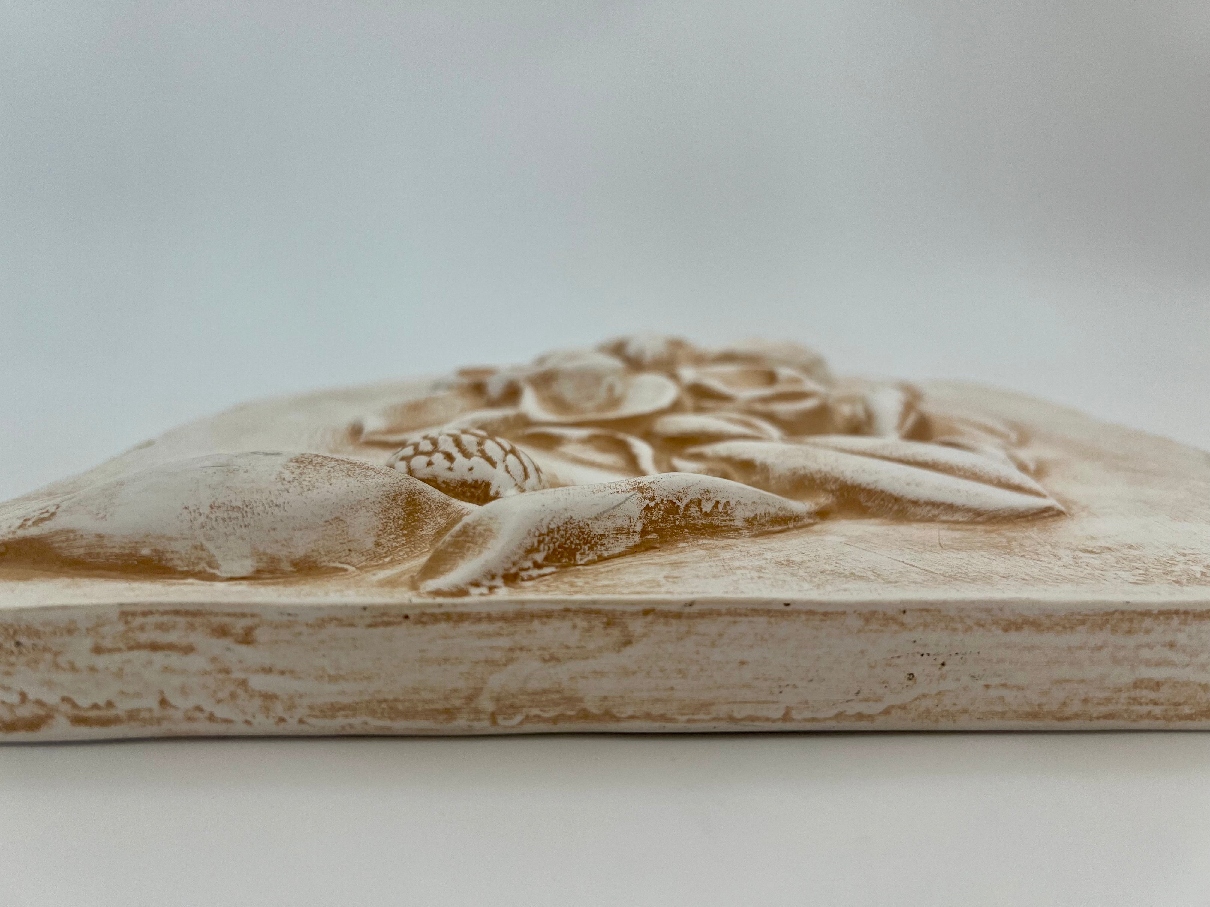 ARCH-TOP PLASTER MAGNOLIA WALL PLAQUE • Circa 1990s • Antiqued Cream & Ochre Botanical Relief • 11″H × 10″W