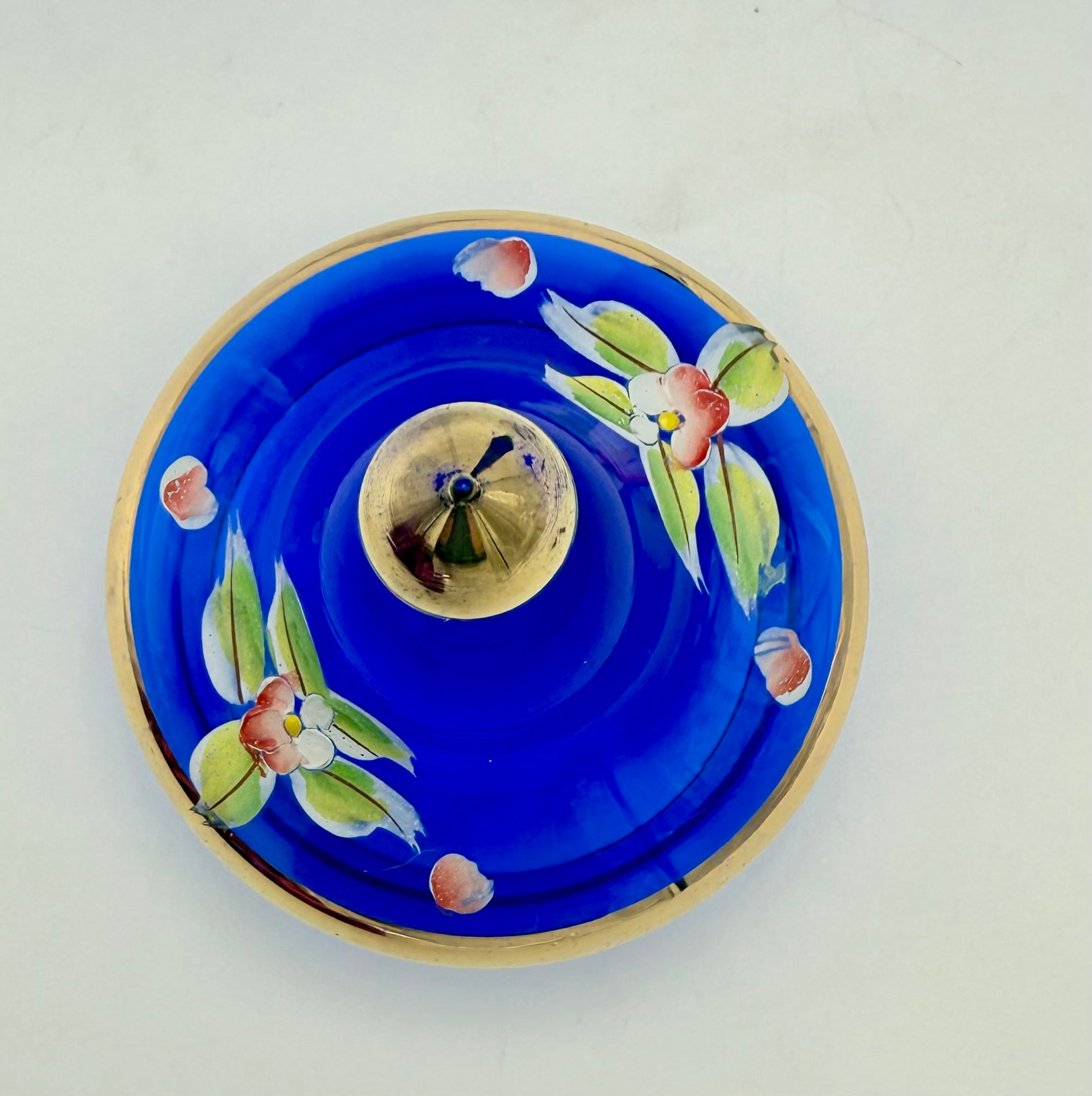 VINTAGE BOHEMIAN COBALT BLUE ENAMEL & GOLD GILT COVERED CANDY DISH (WITH LID)