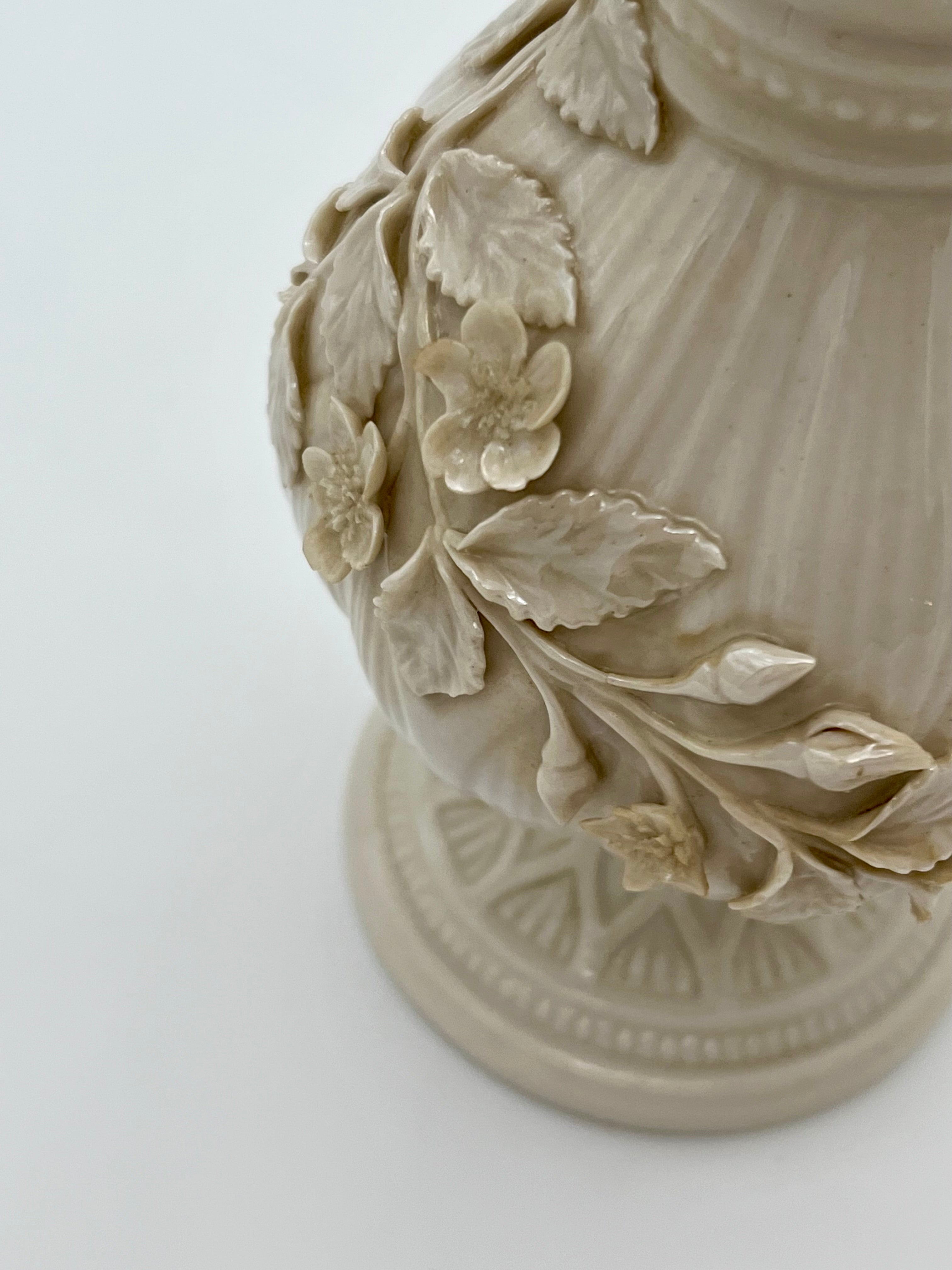 ANTIQUE BELLEEK PORCELAIN VASE 4TH GREEN MARK IRISH PARIAN FLORAL RELIEF