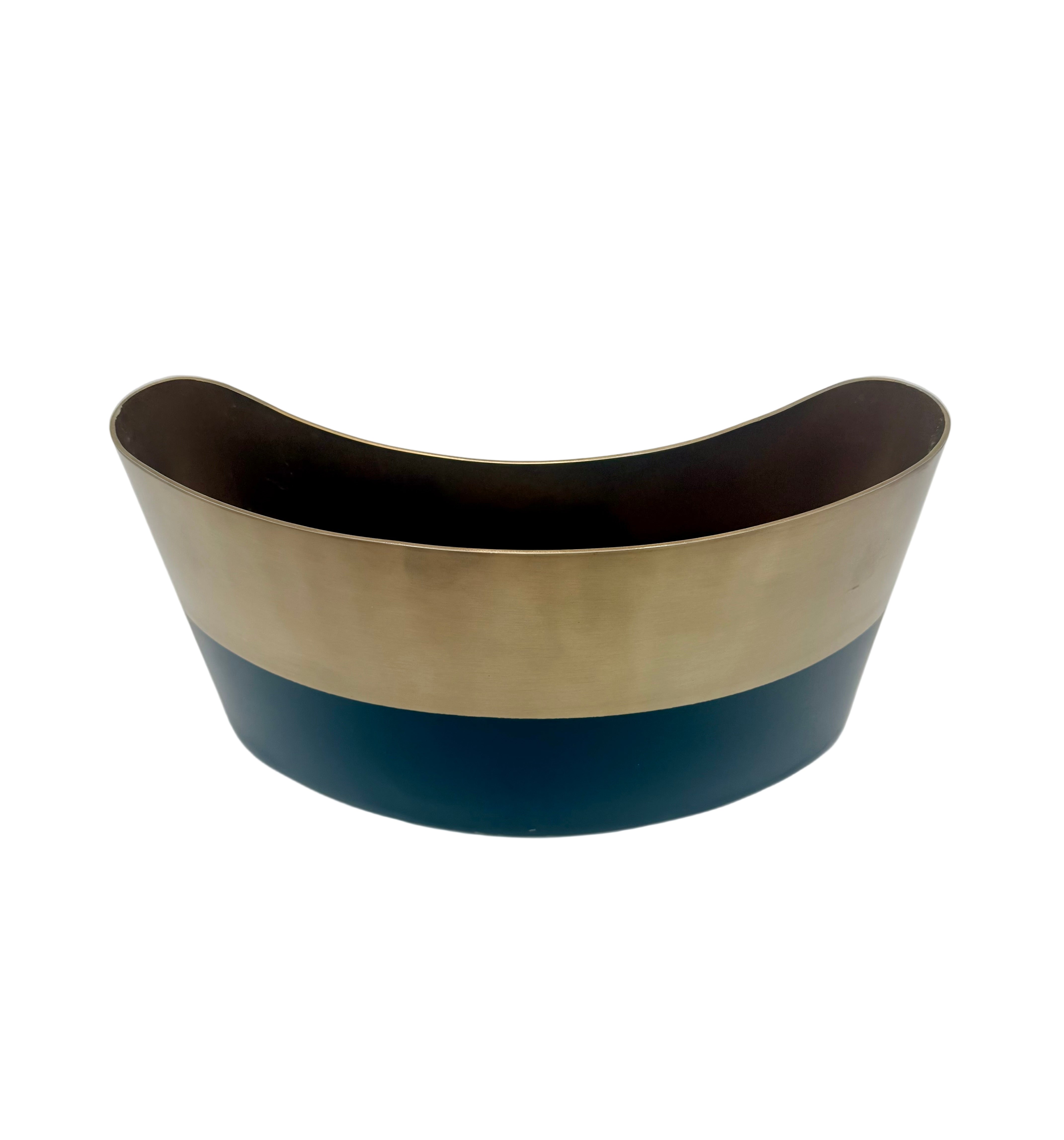VINTAGE SCULPTURAL BRASS AND BLACK METAL CACHEPOT | HOLLYWOOD REGENCY DECOR | OVAL STATEMENT PLANTER | 1970s 1980s