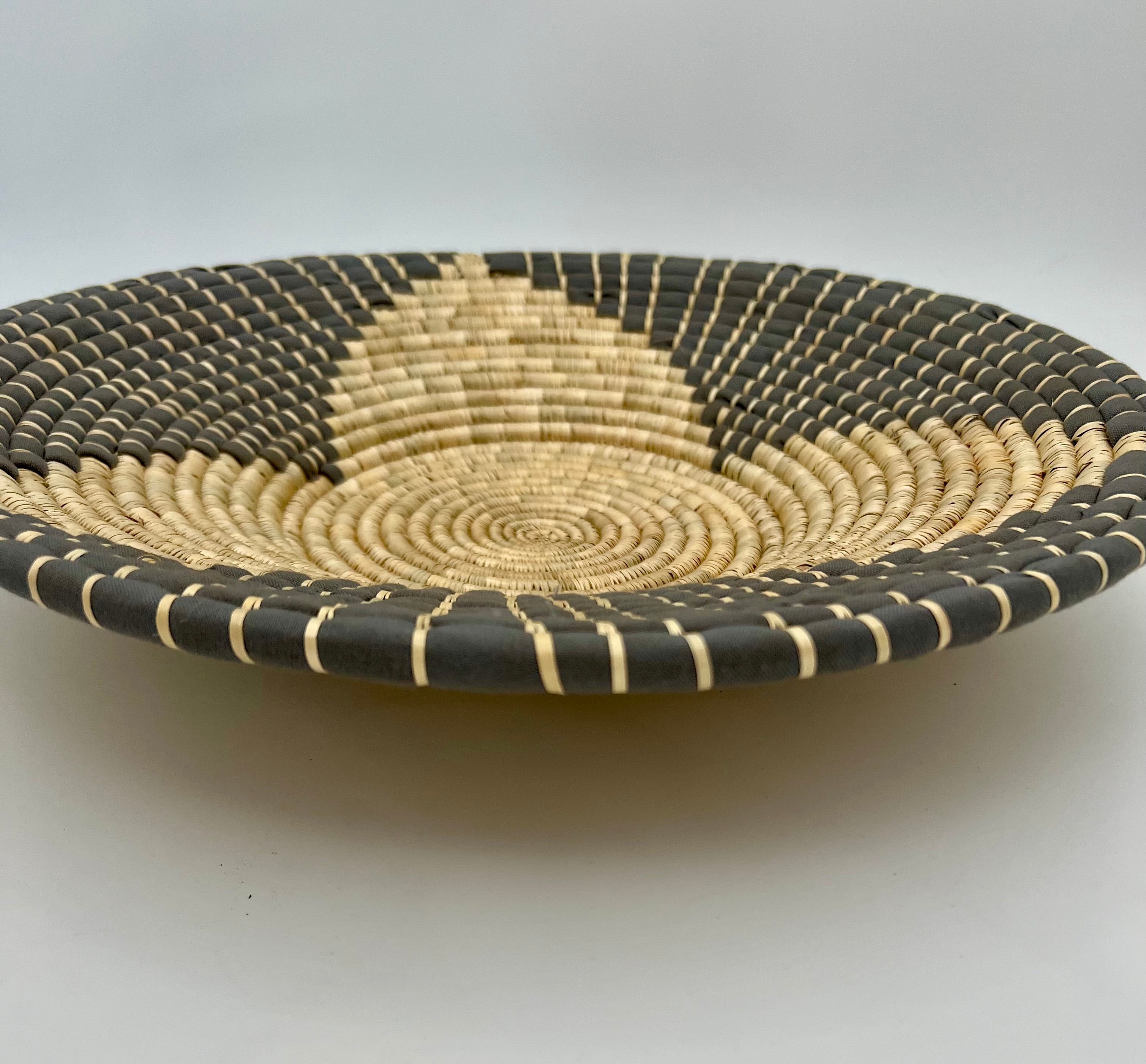 SET OF THREE VINTAGE BOHO AFRICAN WOVEN WALL PLATES – TANZANIA HANDMADE "MAUA" PATTERN