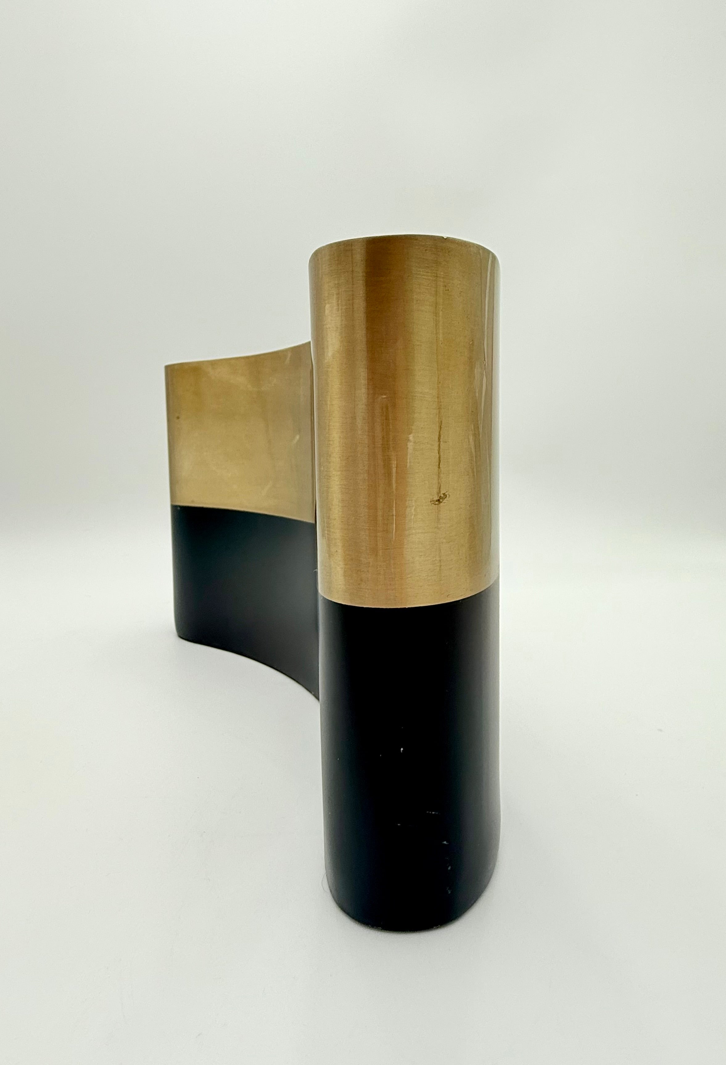 VINTAGE SCULPTURAL BRASS AND BLACK METAL CACHEPOT | HOLLYWOOD REGENCY DECOR | OVAL STATEMENT PLANTER | 1970s 1980s