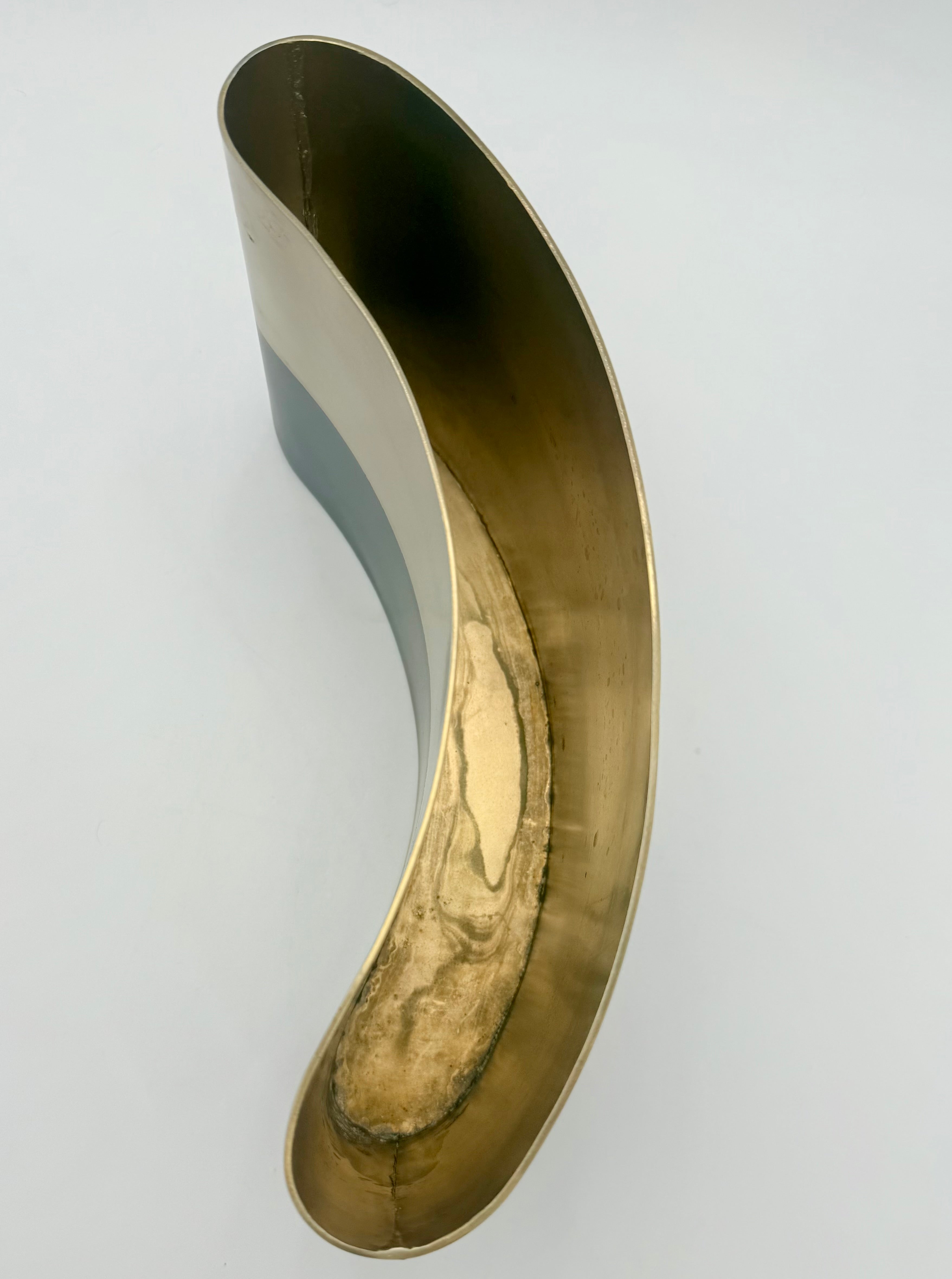 VINTAGE SCULPTURAL BRASS AND BLACK METAL CACHEPOT | HOLLYWOOD REGENCY DECOR | OVAL STATEMENT PLANTER | 1970s 1980s