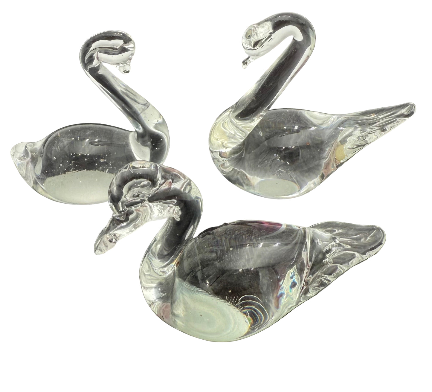 TRIO OF VINTAGE ART GLASS SWAN AND DUCK GLASS FIGURINES, SWEDEN