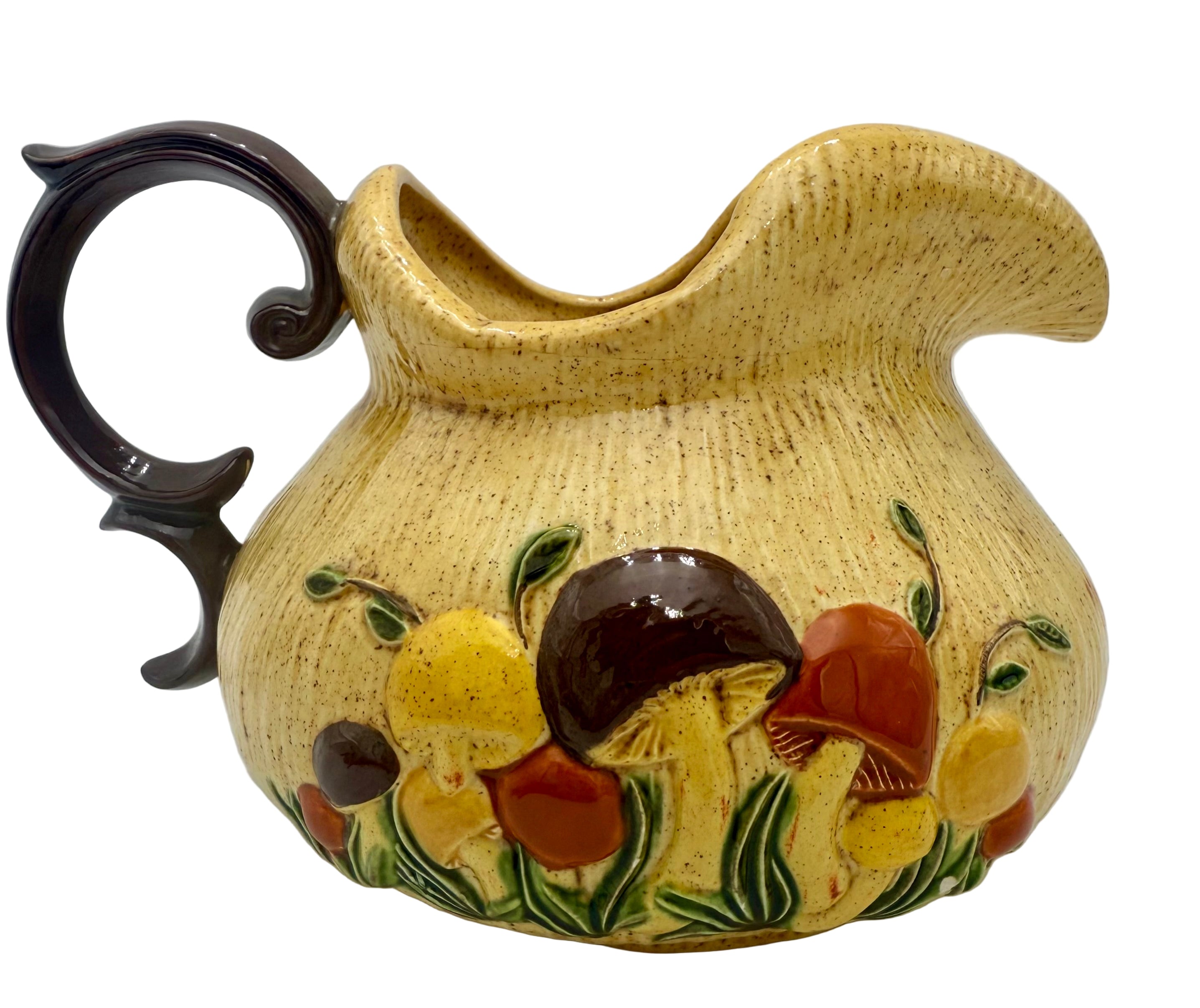 VINTAGE ARNELS MUSHROOM PITCHER 1977 CERAMIC • RETRO FOLK ART VASE