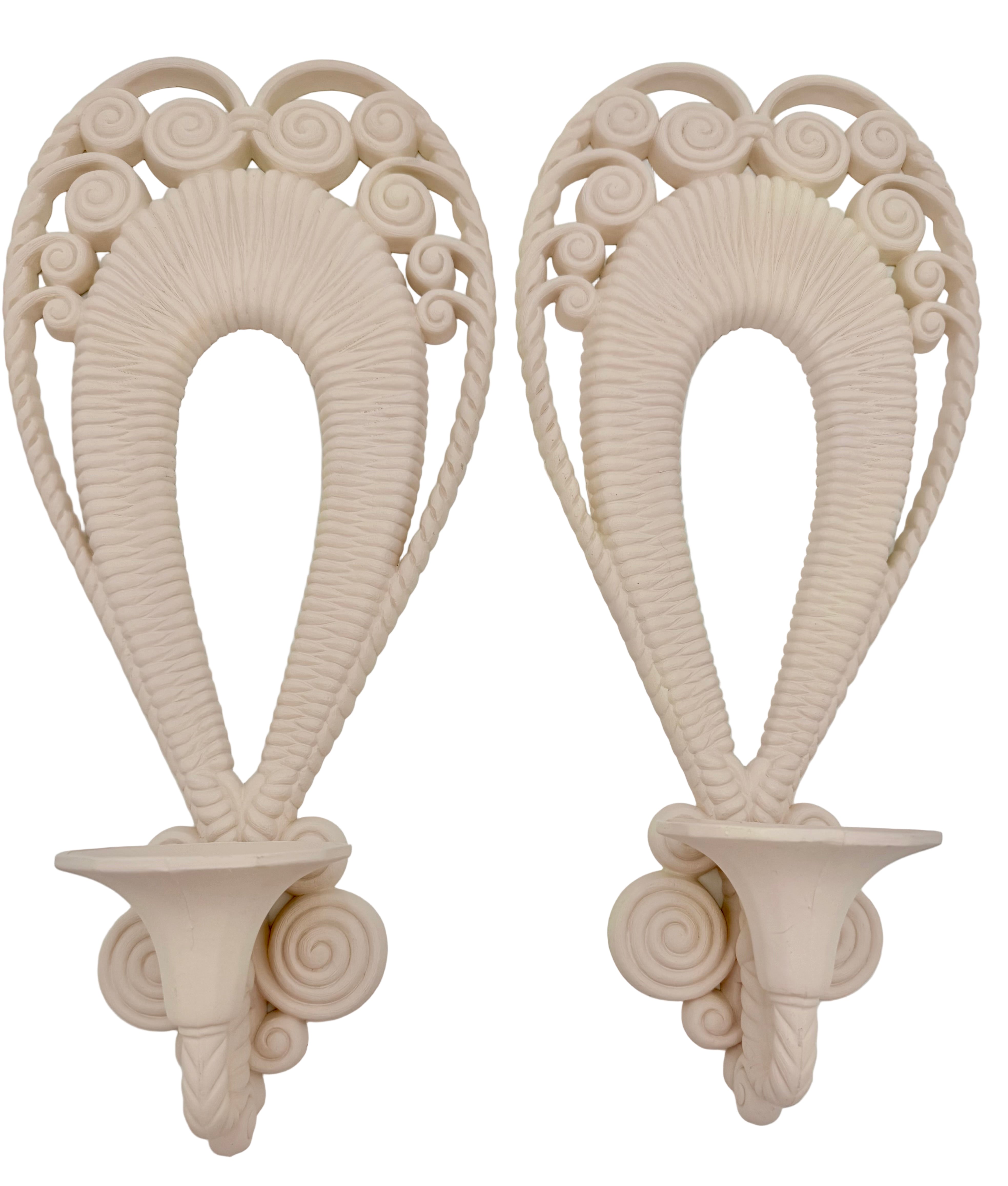 PAIR OF VINTAGE PINK SCULPTURAL WALL SCONCES – DECORATIVE HOLLYWOOD REGENCY STYLE