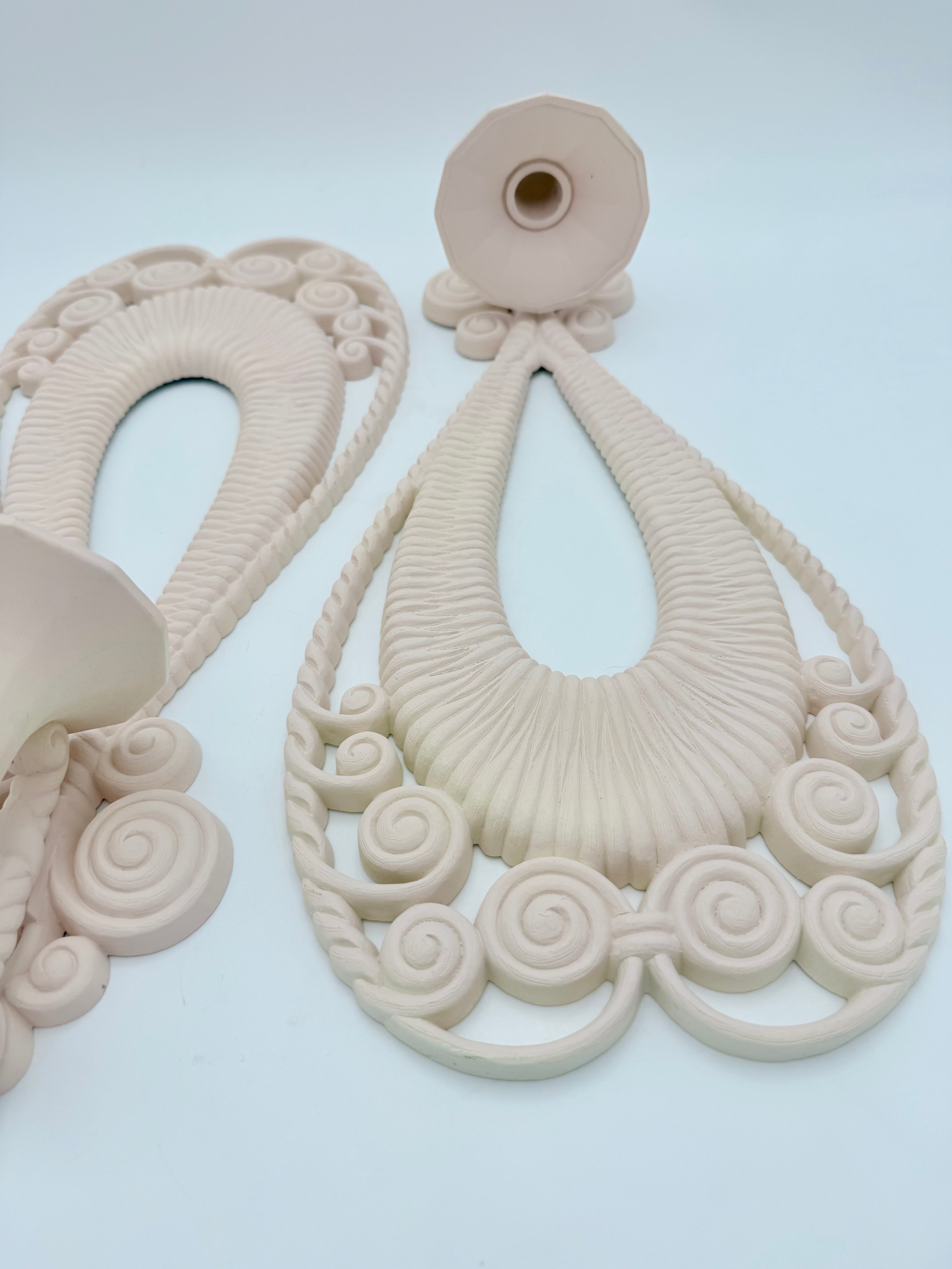 PAIR OF VINTAGE PINK SCULPTURAL WALL SCONCES – DECORATIVE HOLLYWOOD REGENCY STYLE