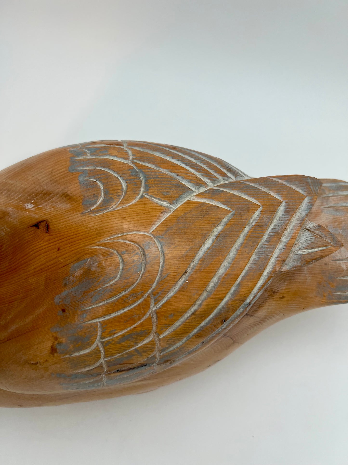 WOOD CARVED SLEEPING DUCK HAND PAINTED WITH BRASS DETAIL