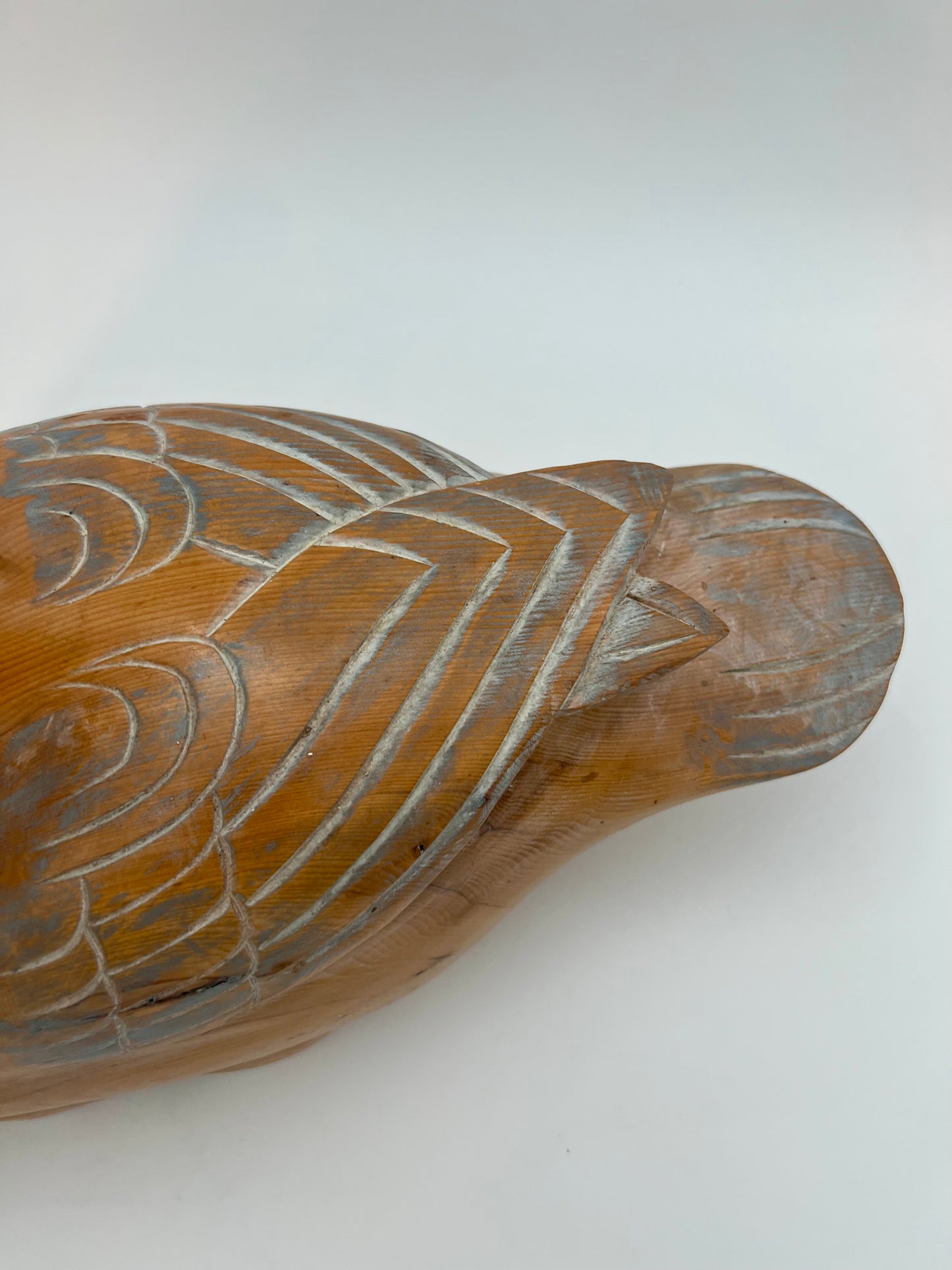 WOOD CARVED SLEEPING DUCK HAND PAINTED WITH BRASS DETAIL