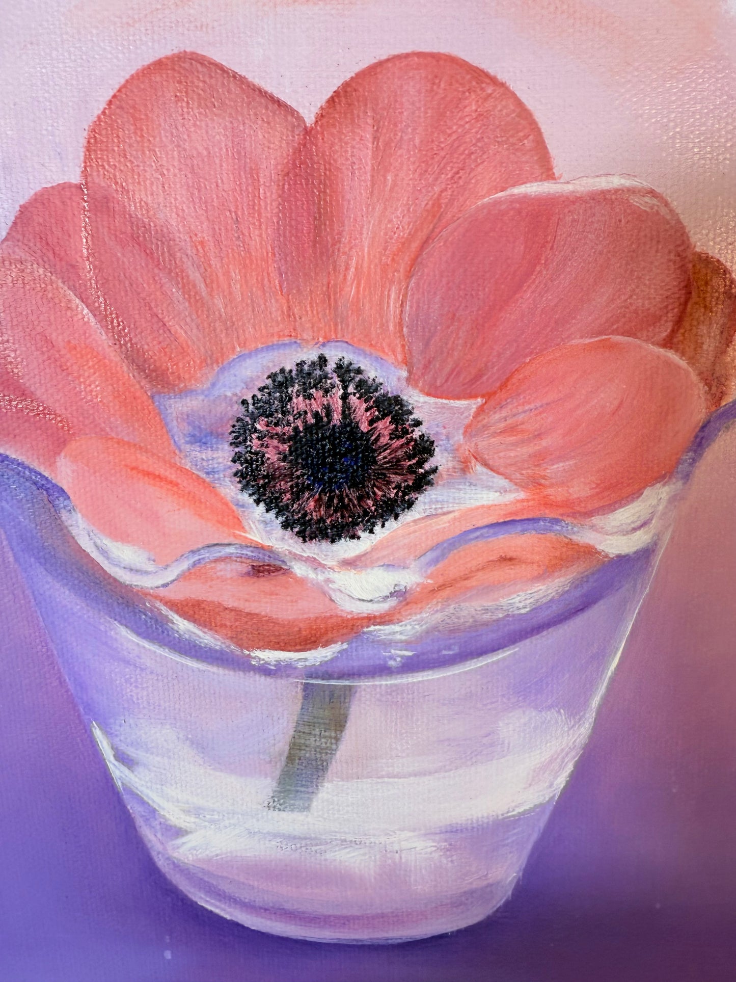 VINTAGE PINK PURPLE AND IVORY STILL LIFE FLOWER IN A GLASS