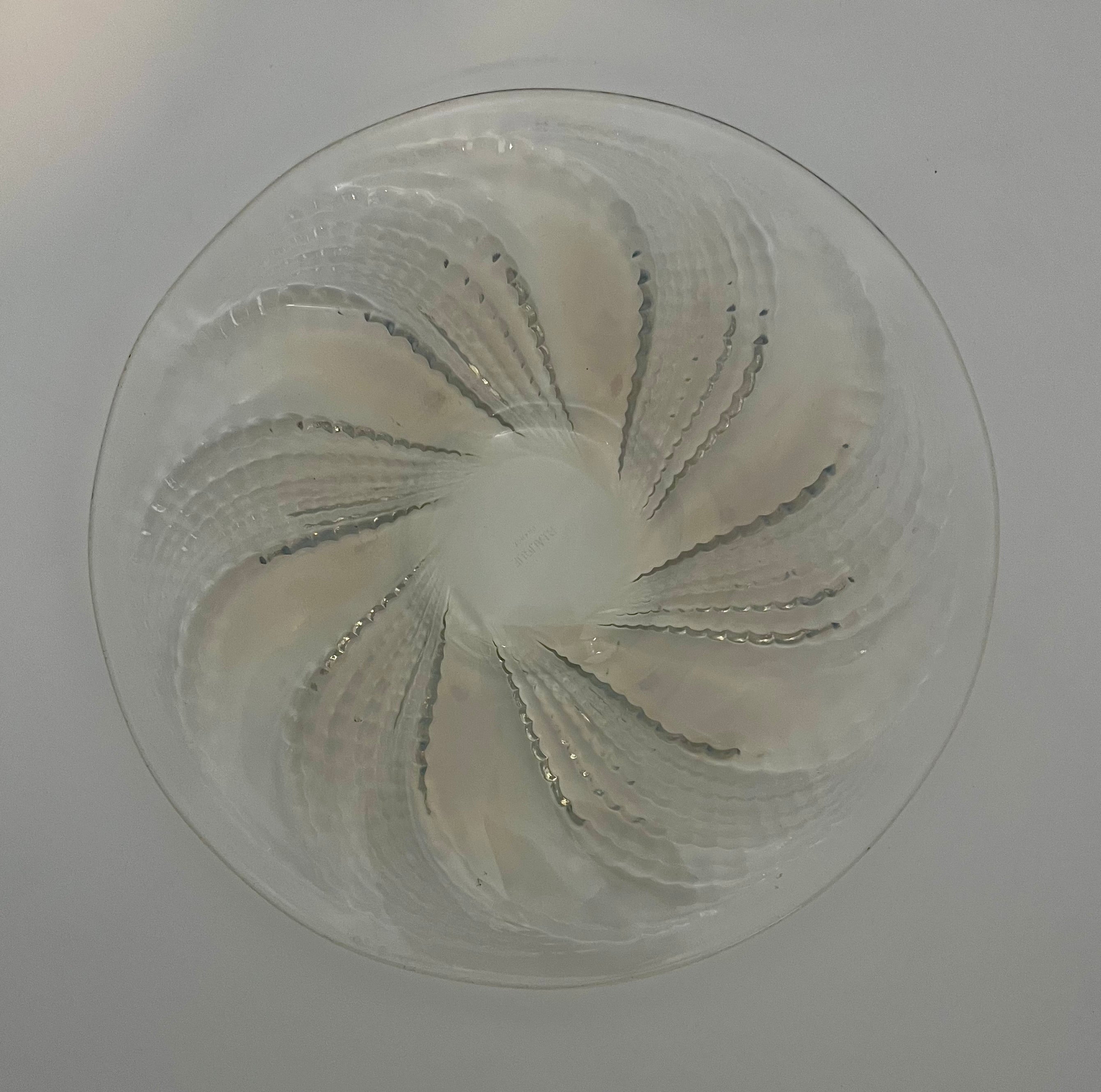 R. LALIQUE FRANCE “SPIRALES” ART DECO 10.5″ CRYSTAL BOWL – RENÉ LALIQUE DESIGN C. 1935