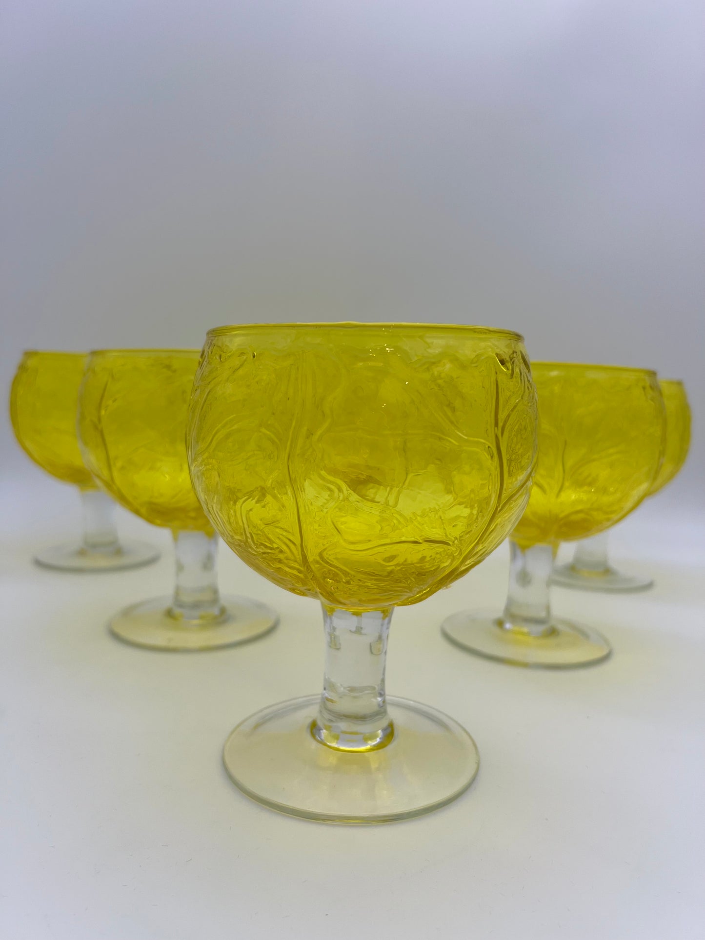 VINTAGE SECLA YELLOW CABBAGE GOBLETS, SET OF 12