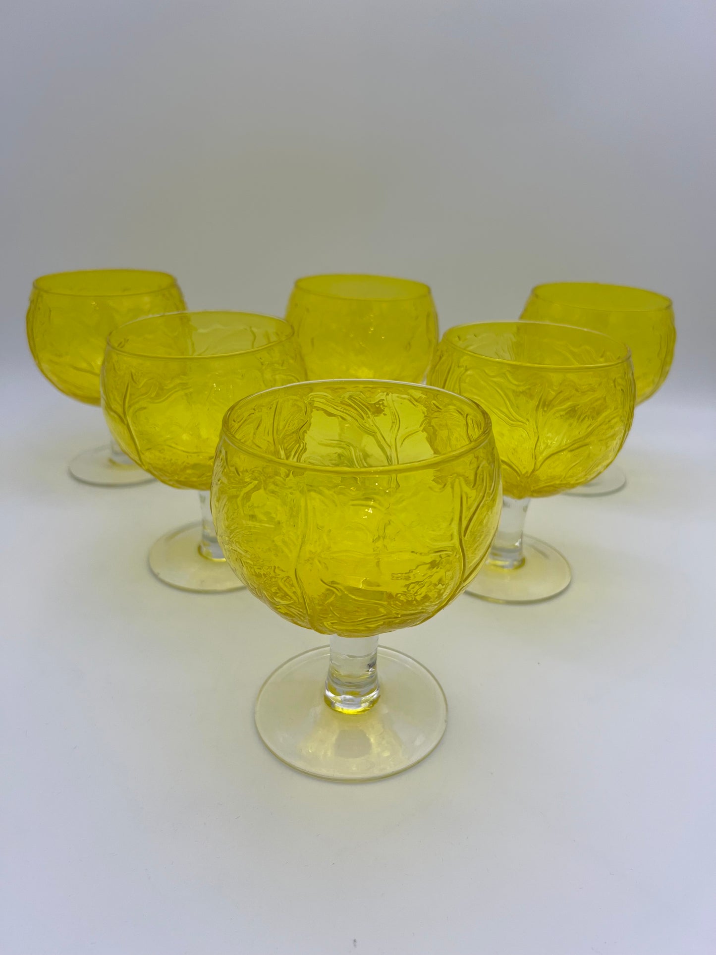 VINTAGE SECLA YELLOW CABBAGE GOBLETS, SET OF 12