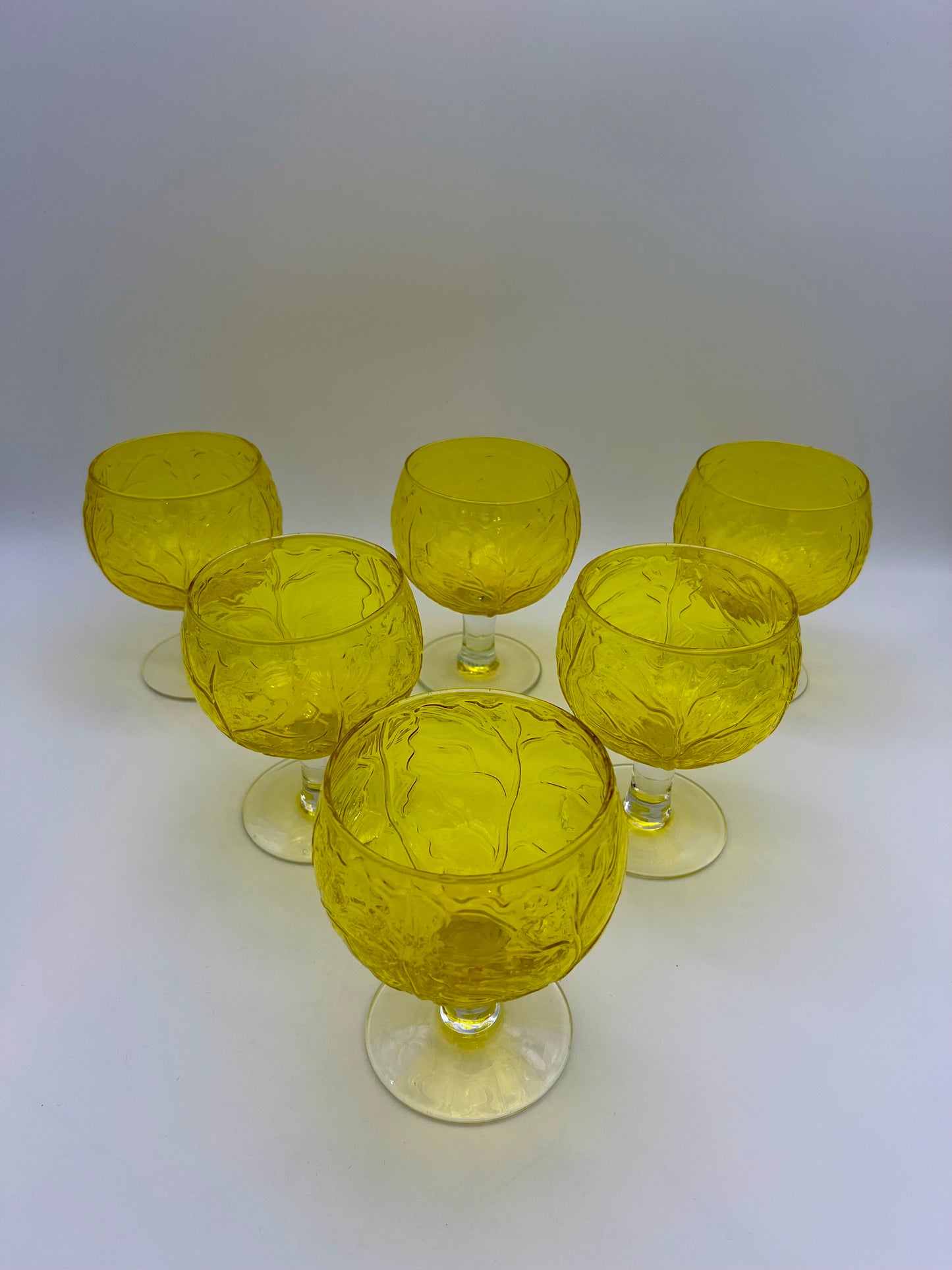 VINTAGE SECLA YELLOW CABBAGE GOBLETS, SET OF 12