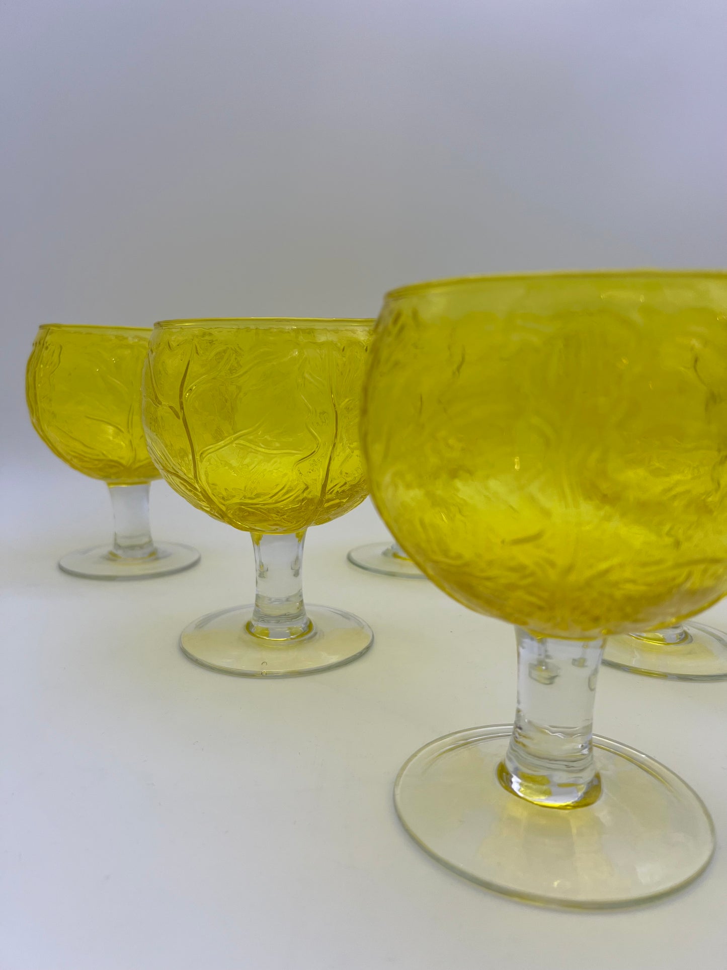 VINTAGE SECLA YELLOW CABBAGE GOBLETS, SET OF 12