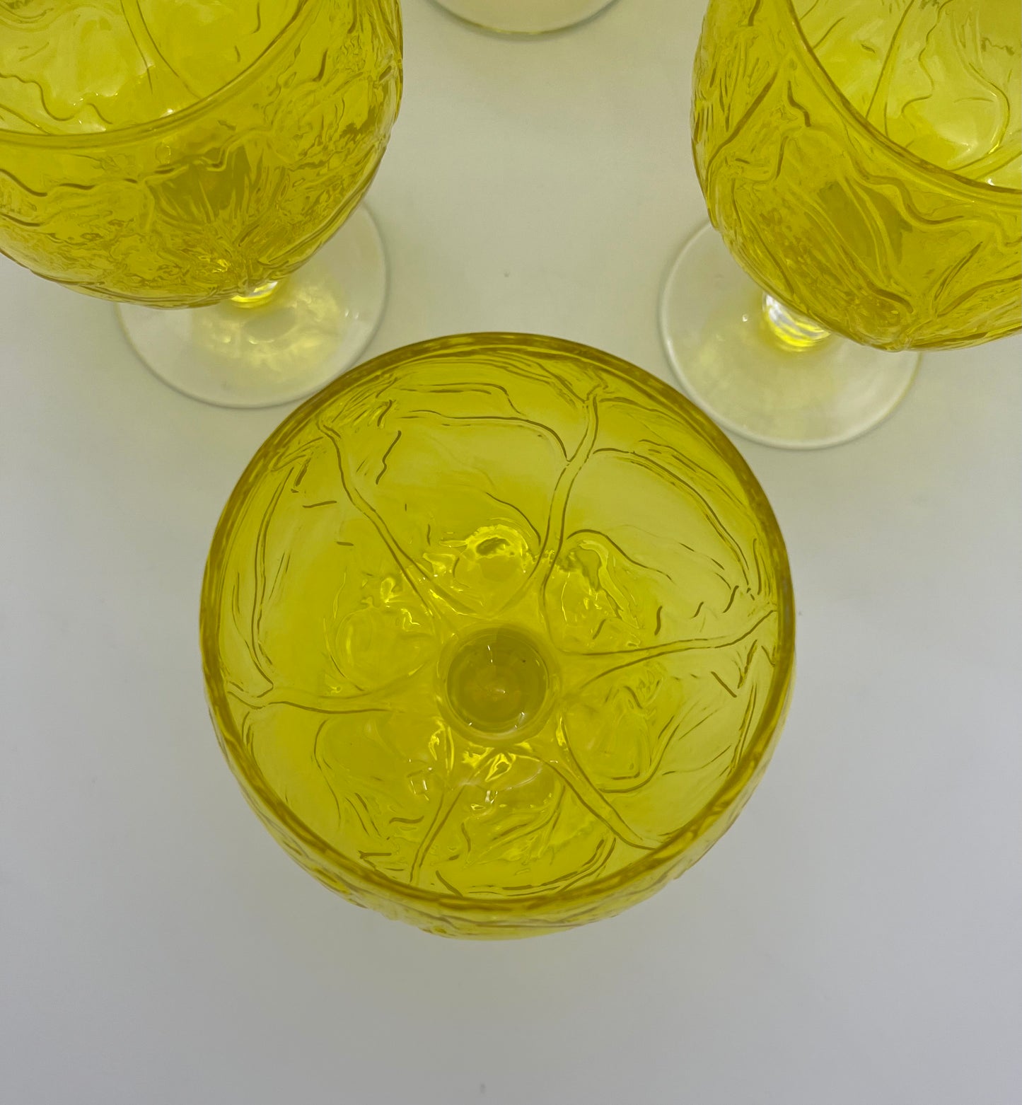 VINTAGE SECLA YELLOW CABBAGE GOBLETS, SET OF 12