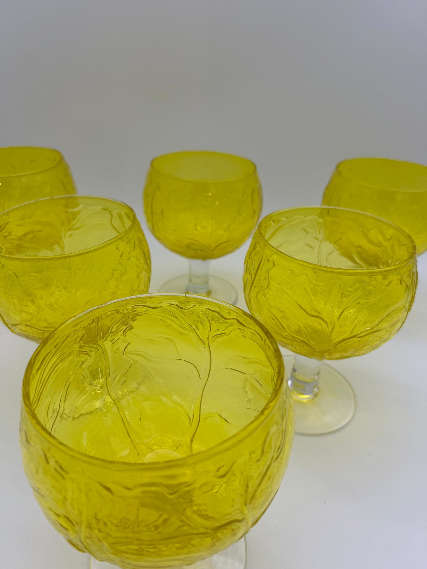 VINTAGE SECLA YELLOW CABBAGE GOBLETS, SET OF 12