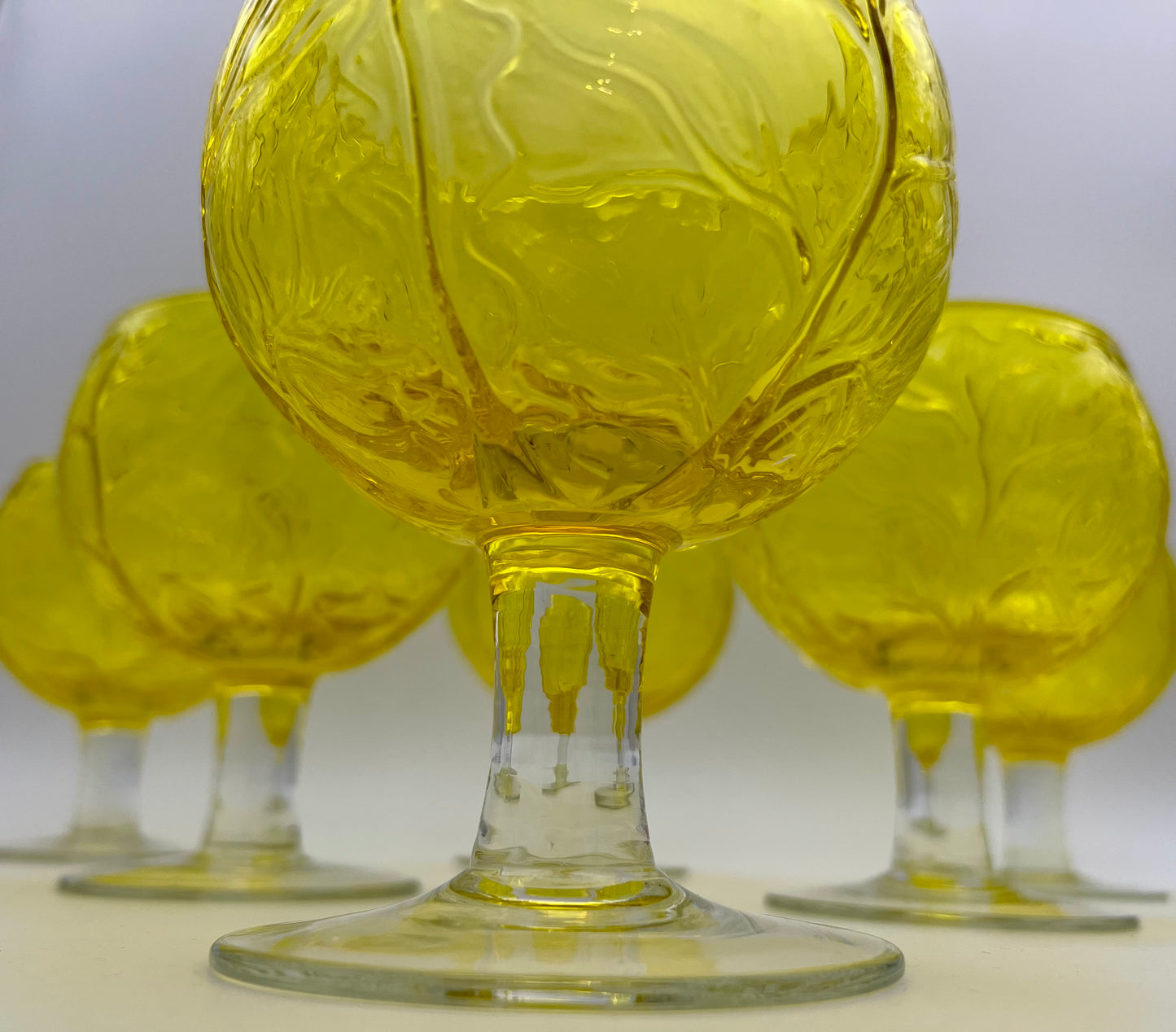 VINTAGE SECLA YELLOW CABBAGE GOBLETS, SET OF 12