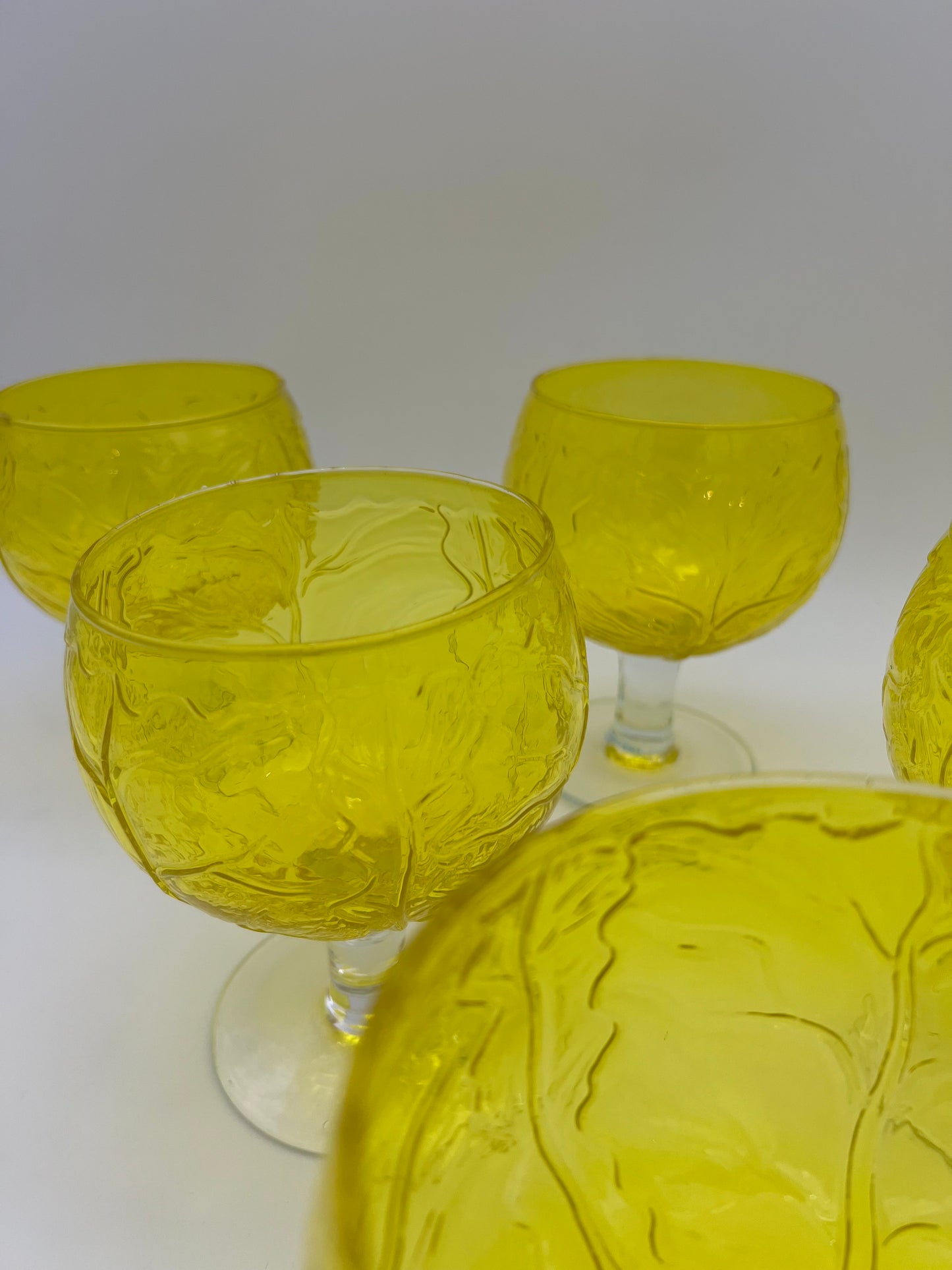 VINTAGE SECLA YELLOW CABBAGE GOBLETS, SET OF 12