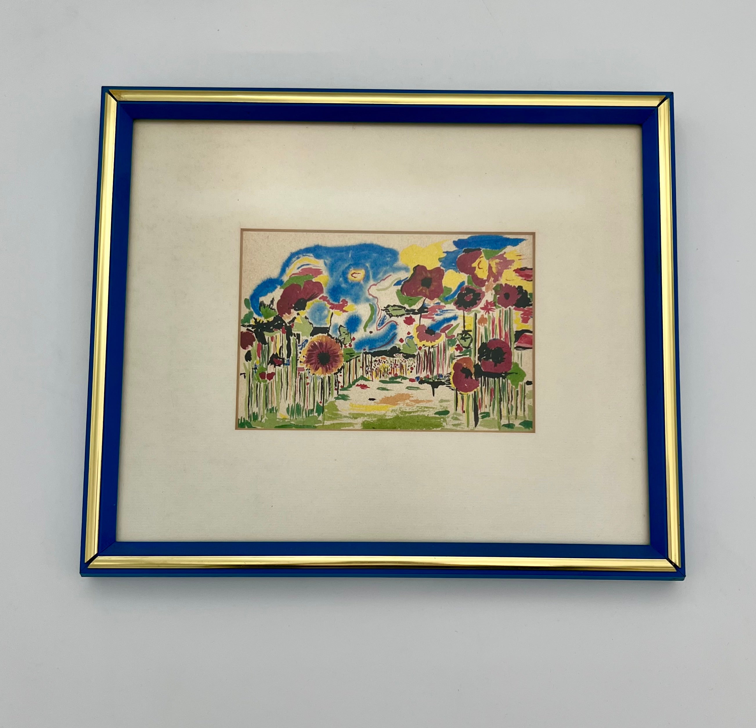 ORIGINAL MID-CENTURY MODERN WATERCOLOR – ATTRIBUTED TO RONALD JULIUS CHRISTENSEN, FLORAL POPPY GARDEN ART