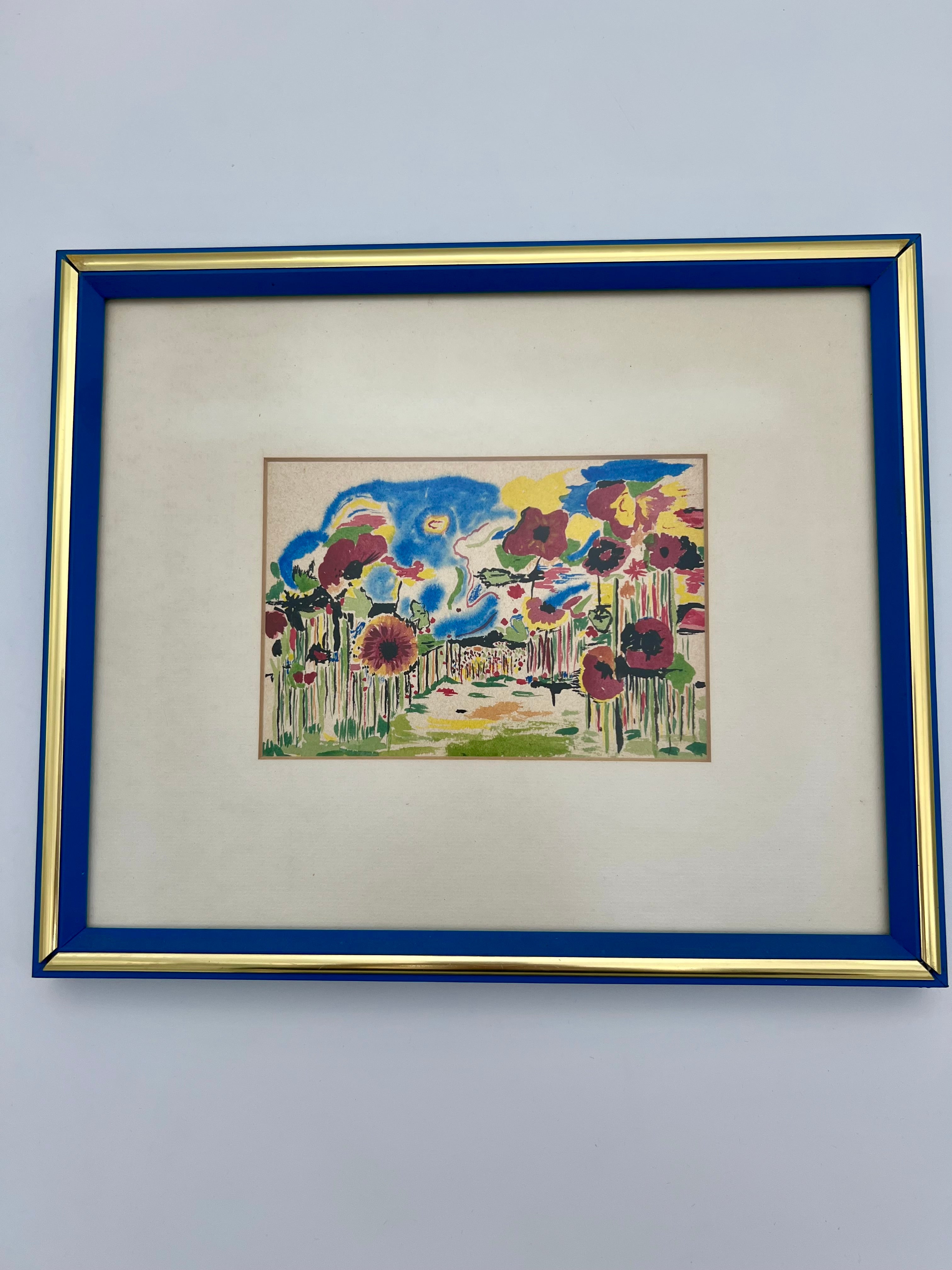 ORIGINAL MID-CENTURY MODERN WATERCOLOR – ATTRIBUTED TO RONALD JULIUS CHRISTENSEN, FLORAL POPPY GARDEN ART