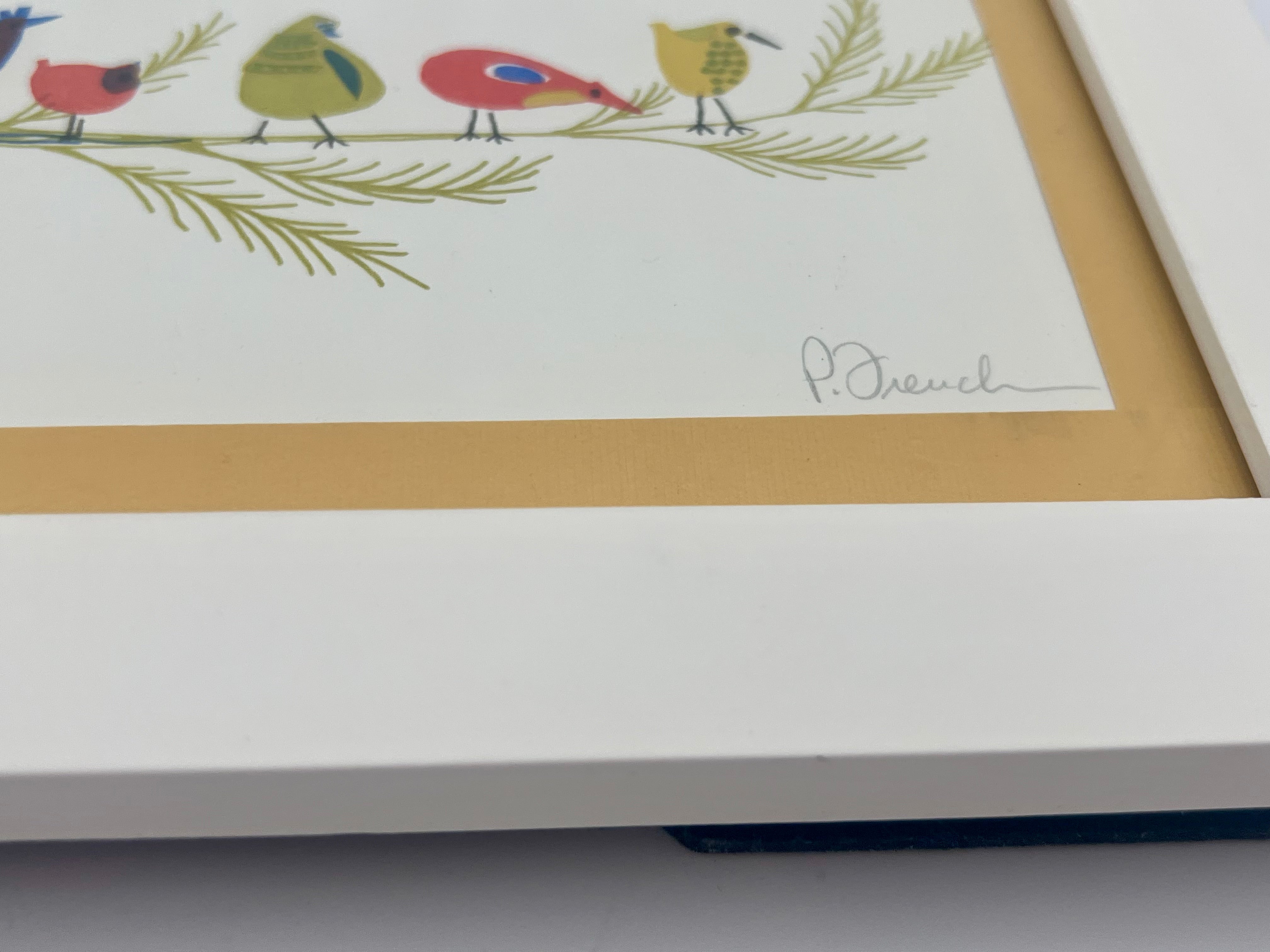 POLLY FRENCH LIMITED EDITION BIRD PRINT • 1970S WHIMSICAL ART • NUMBERED 139/200 • MID CENTURY STYLE • FRAMED WALL ART
