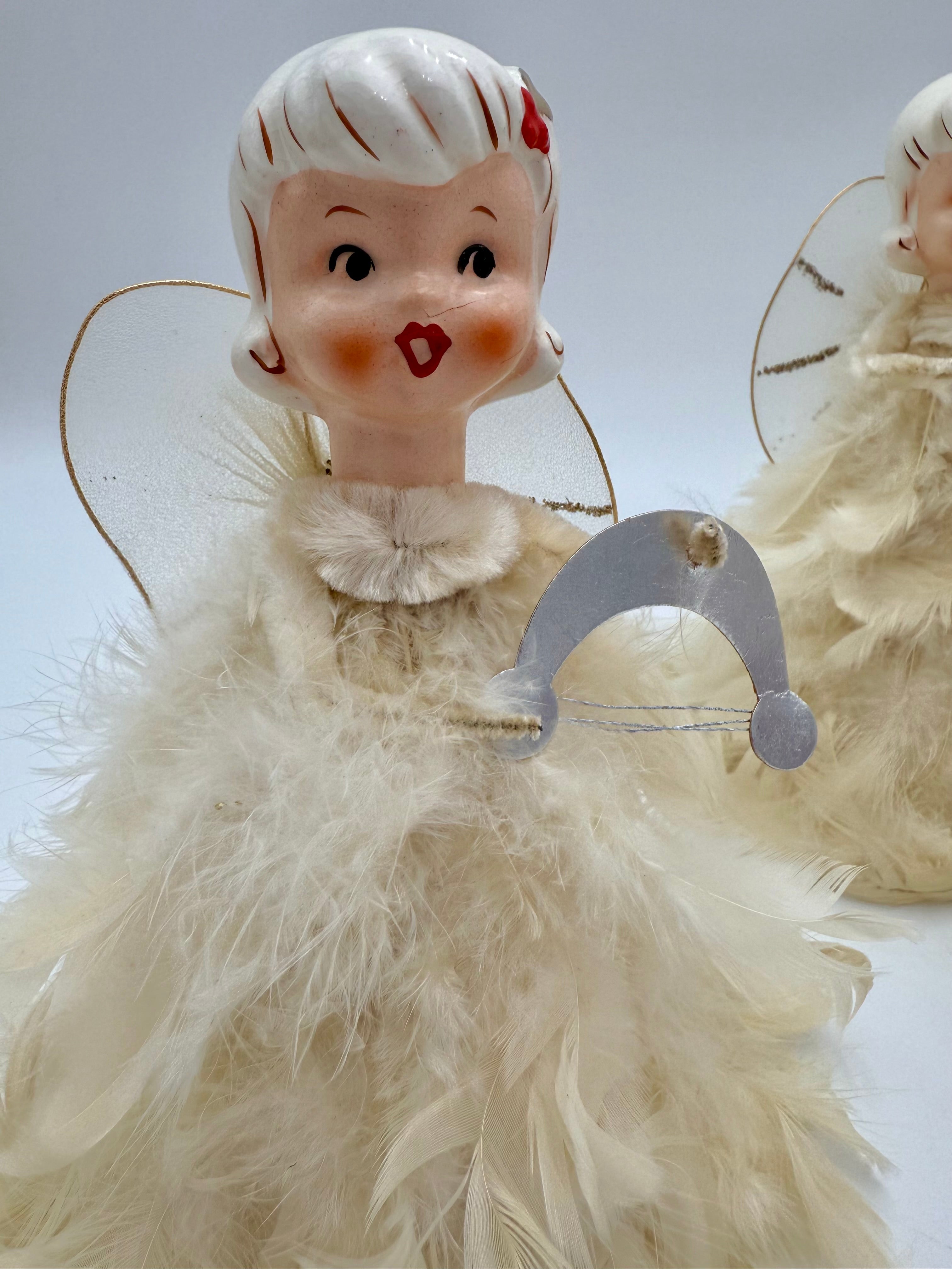 HOLT-HOWARD Feather Angels – Set of 3 – HH Japan 1950s Choir Angels – Mid-Century Christmas Figurines – Vintage MCM Holiday Decor