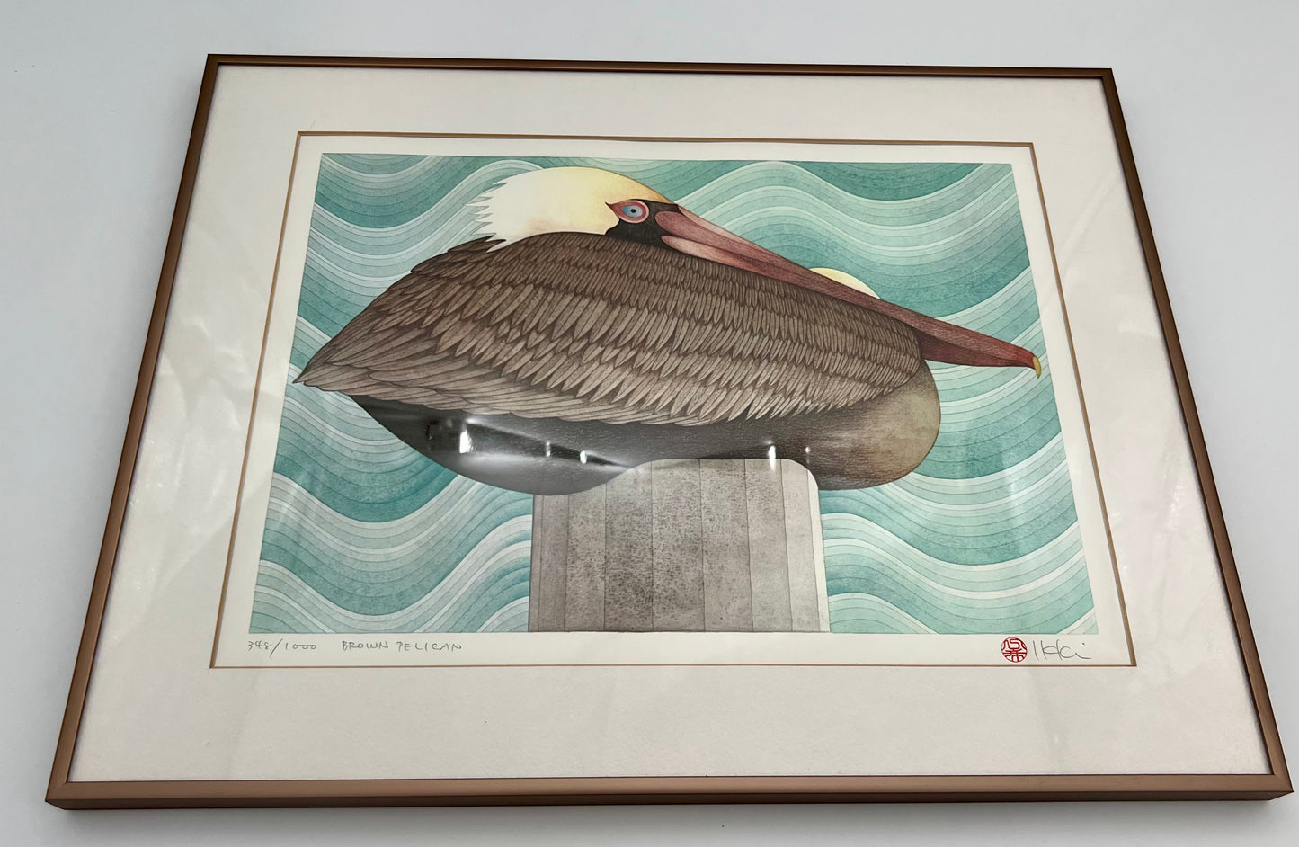 FRAMED "BROWN PELICAN" SIGNED AND NUMBERED LITHOGRAPH BY IKKI MATSUMOTO, CIRCA EARLY 1980s