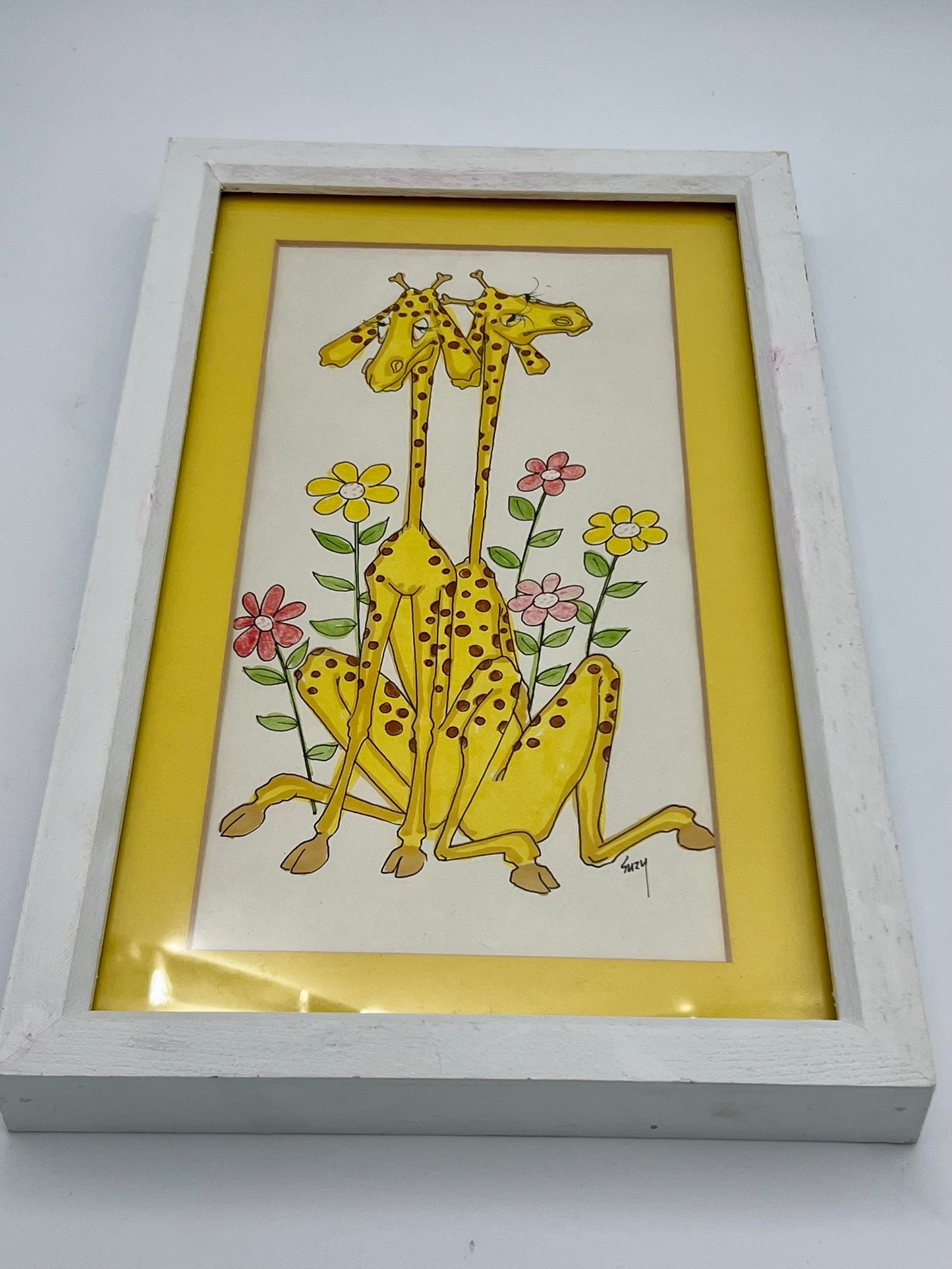 VINTAGE SUZY SPAFFORD SUZY'S ZOO FRAMED GIRAFFES