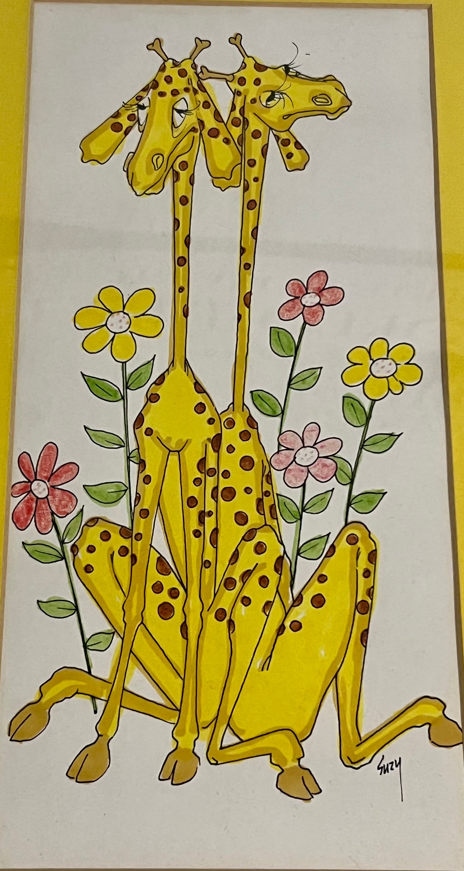 RETRO GIRAFFE PRINT BY SUZY – WHIMSICAL MID-CENTURY STYLE WALL ART