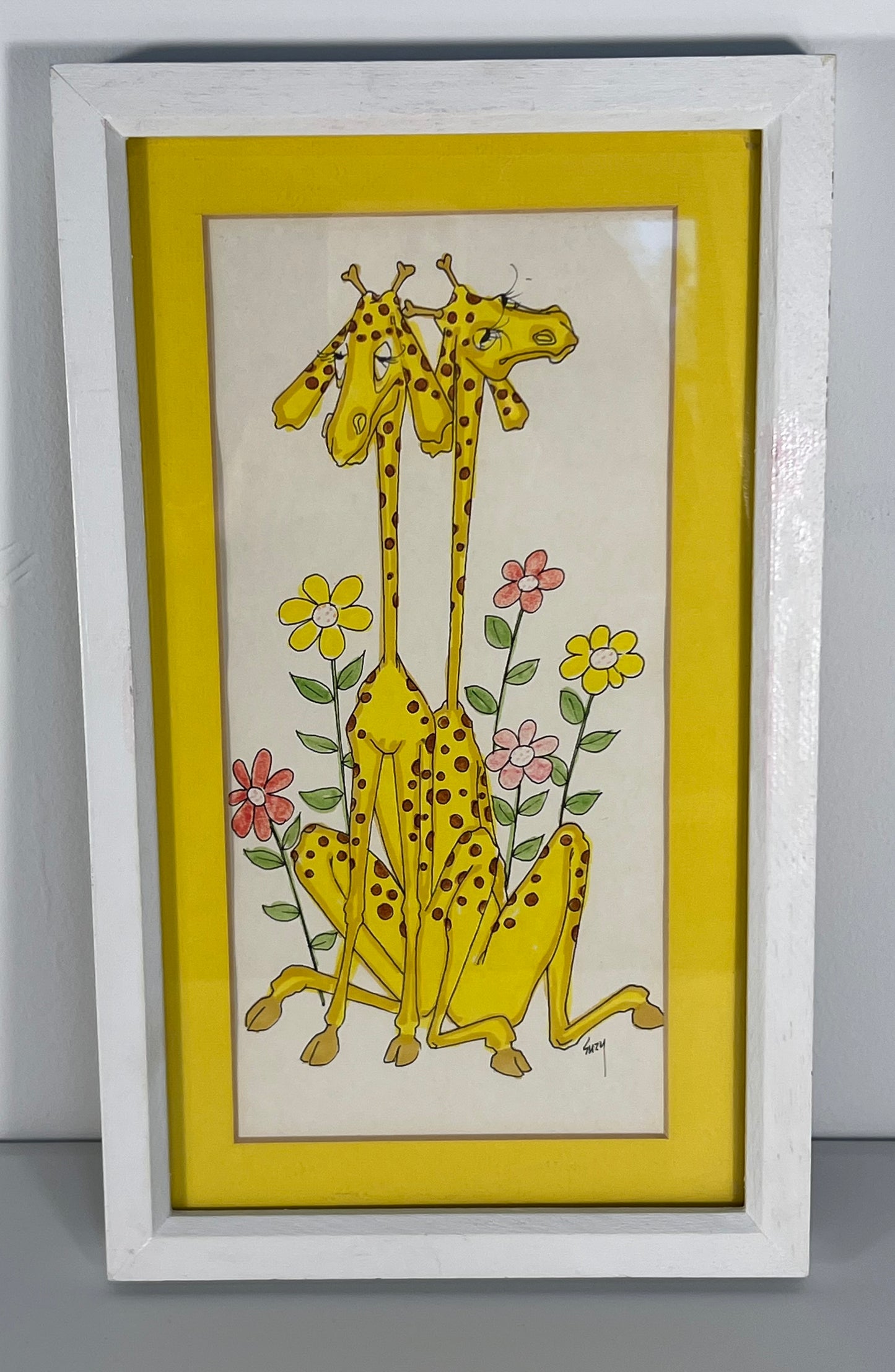 VINTAGE SUZY SPAFFORD SUZY'S ZOO FRAMED GIRAFFES