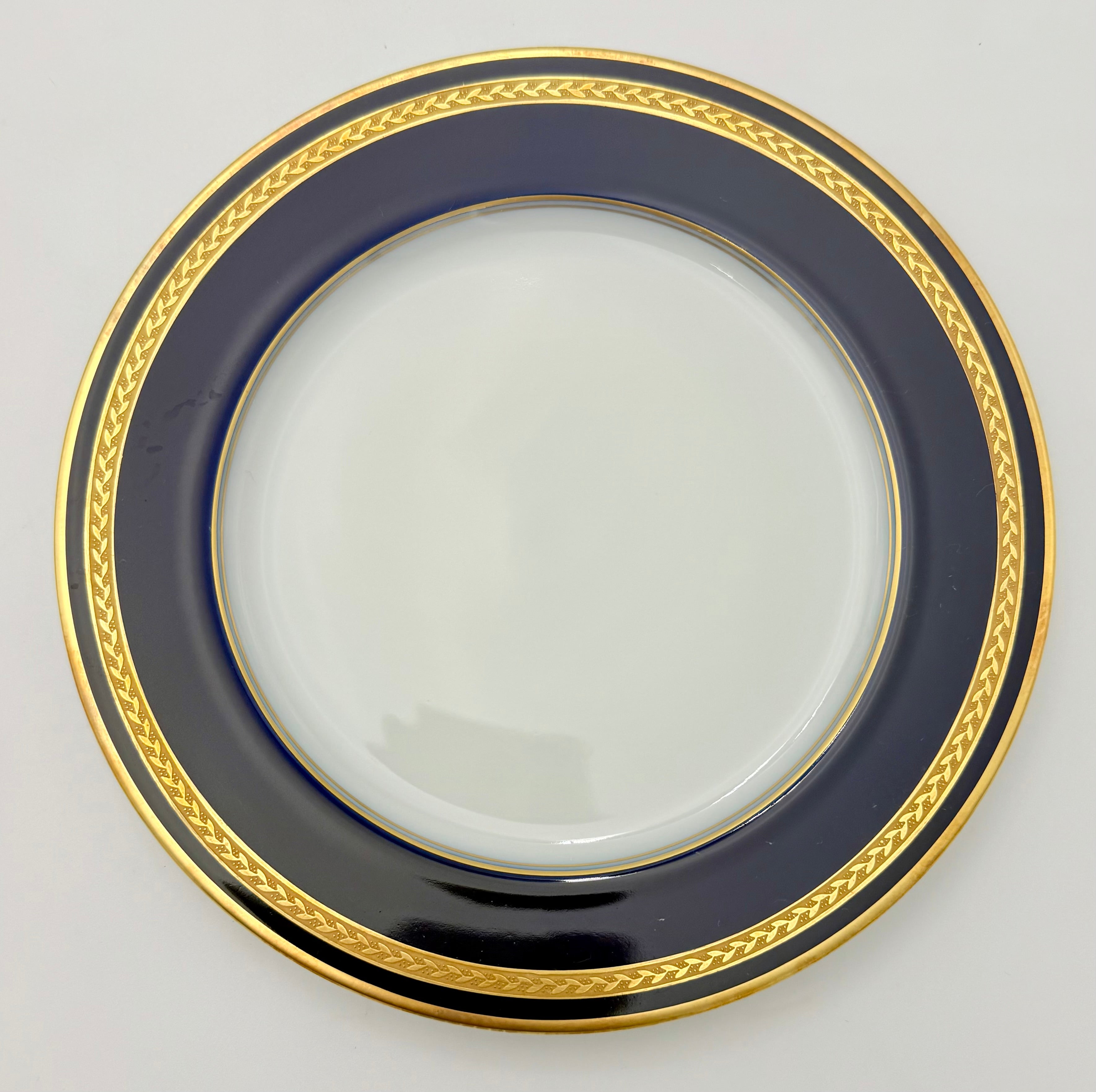VINTAGE HUTSCHENREUTHER MONARCH COBALT BLUE & GOLD BREAD PLATES – GERMAN PORCELAIN – SET OF FOUR – 7.5 INCH