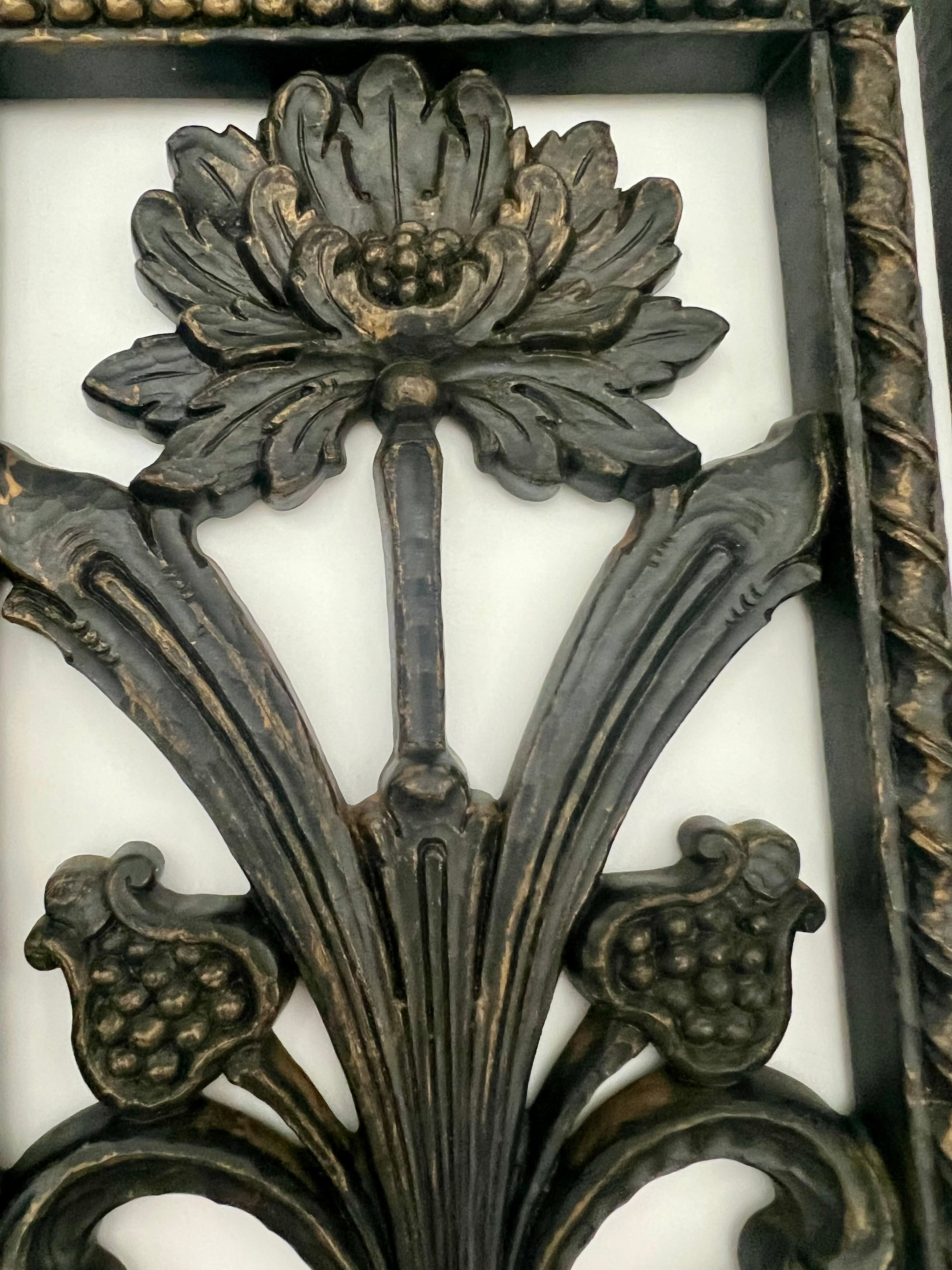 SET OF 4 BURWOOD 1960s–70s FLORAL WALL PLAQUES – GOTHIC REVIVAL PANELS – 16” TALL