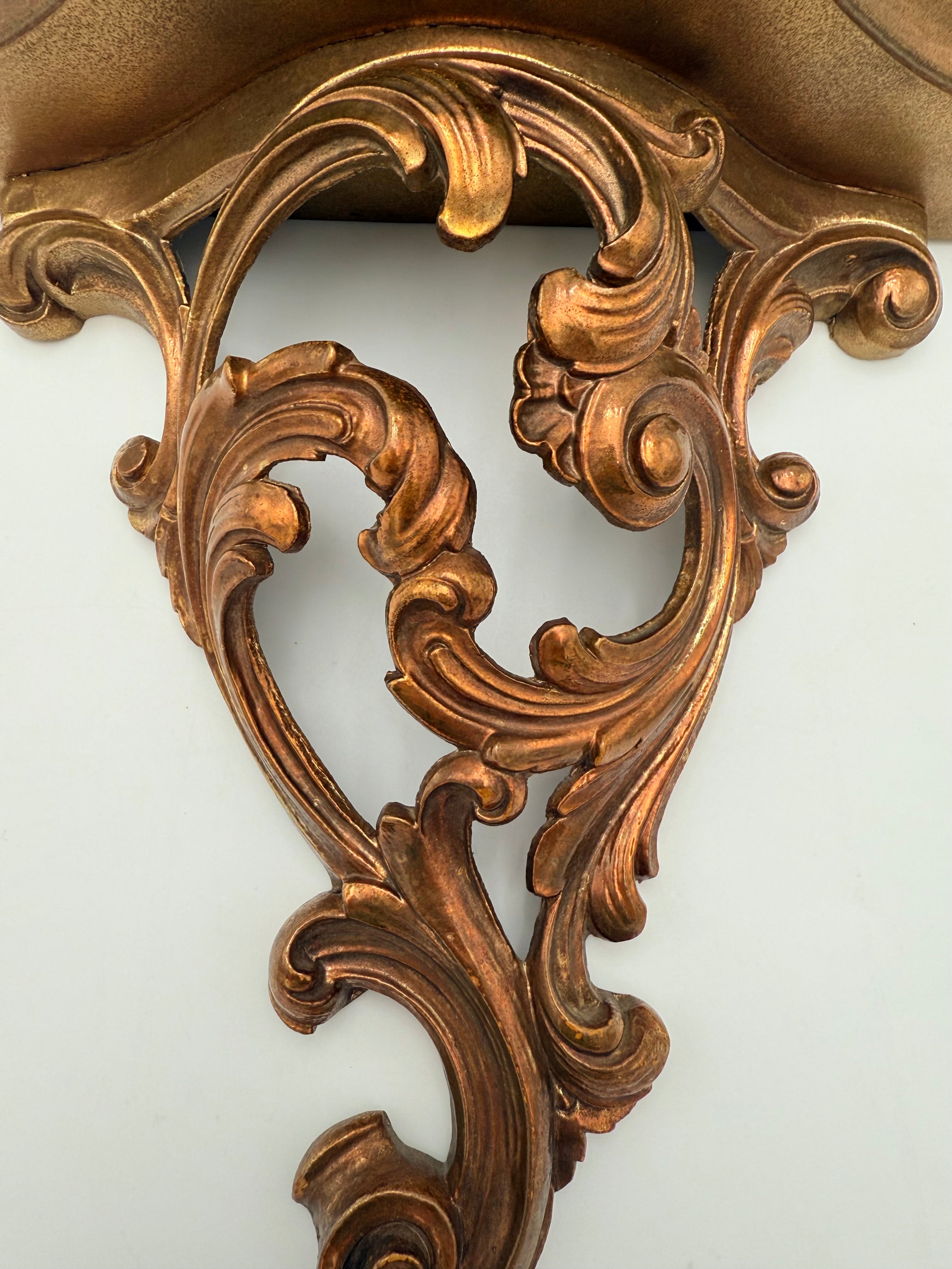 VINTAGE SYROCO ORNATE WALL SHELF | HOLLYWOOD REGENCY GILT SCROLL CORBEL | MID CENTURY SYROCOWOOD DECOR