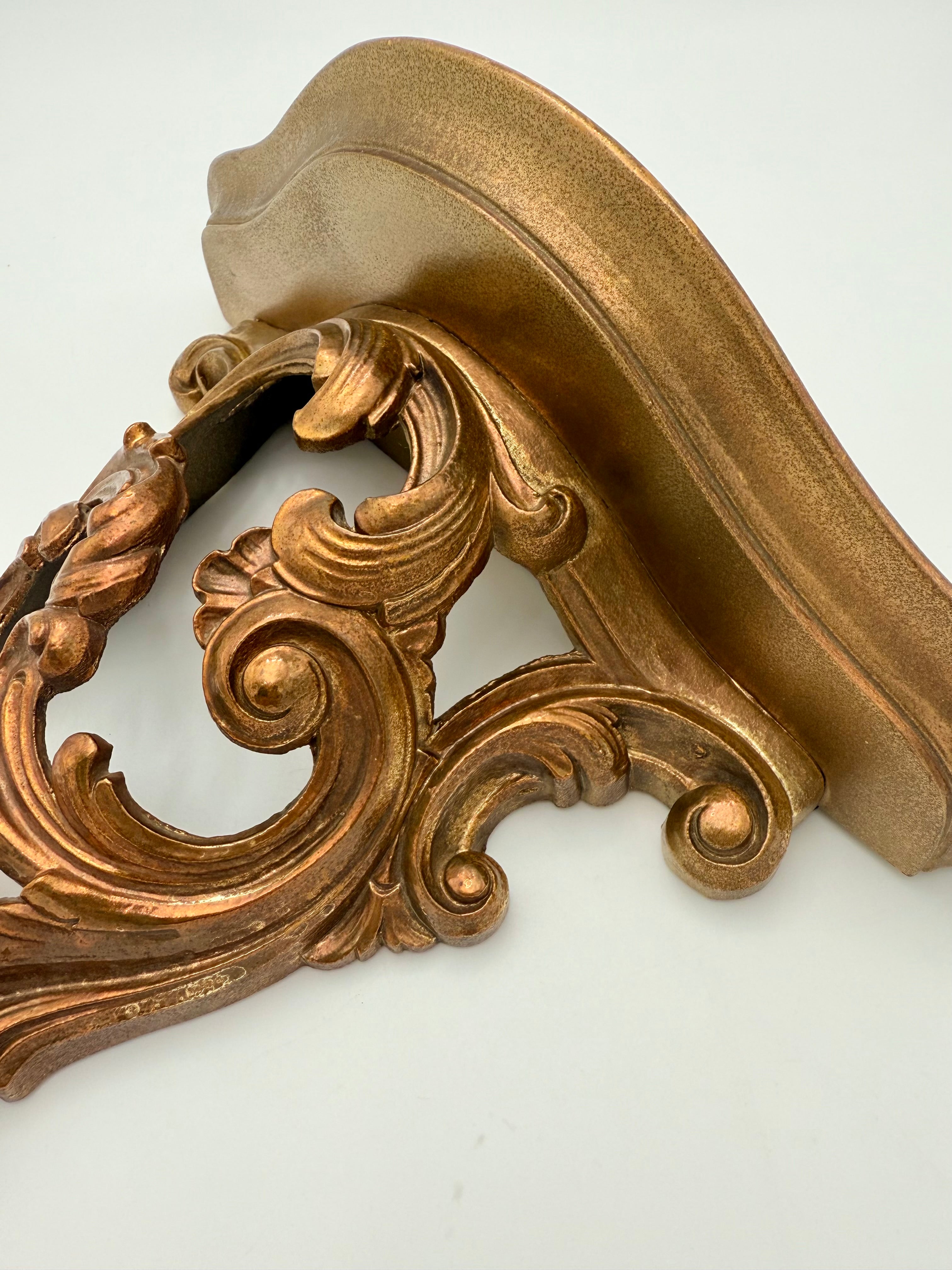 VINTAGE SYROCO ORNATE WALL SHELF | HOLLYWOOD REGENCY GILT SCROLL CORBEL | MID CENTURY SYROCOWOOD DECOR