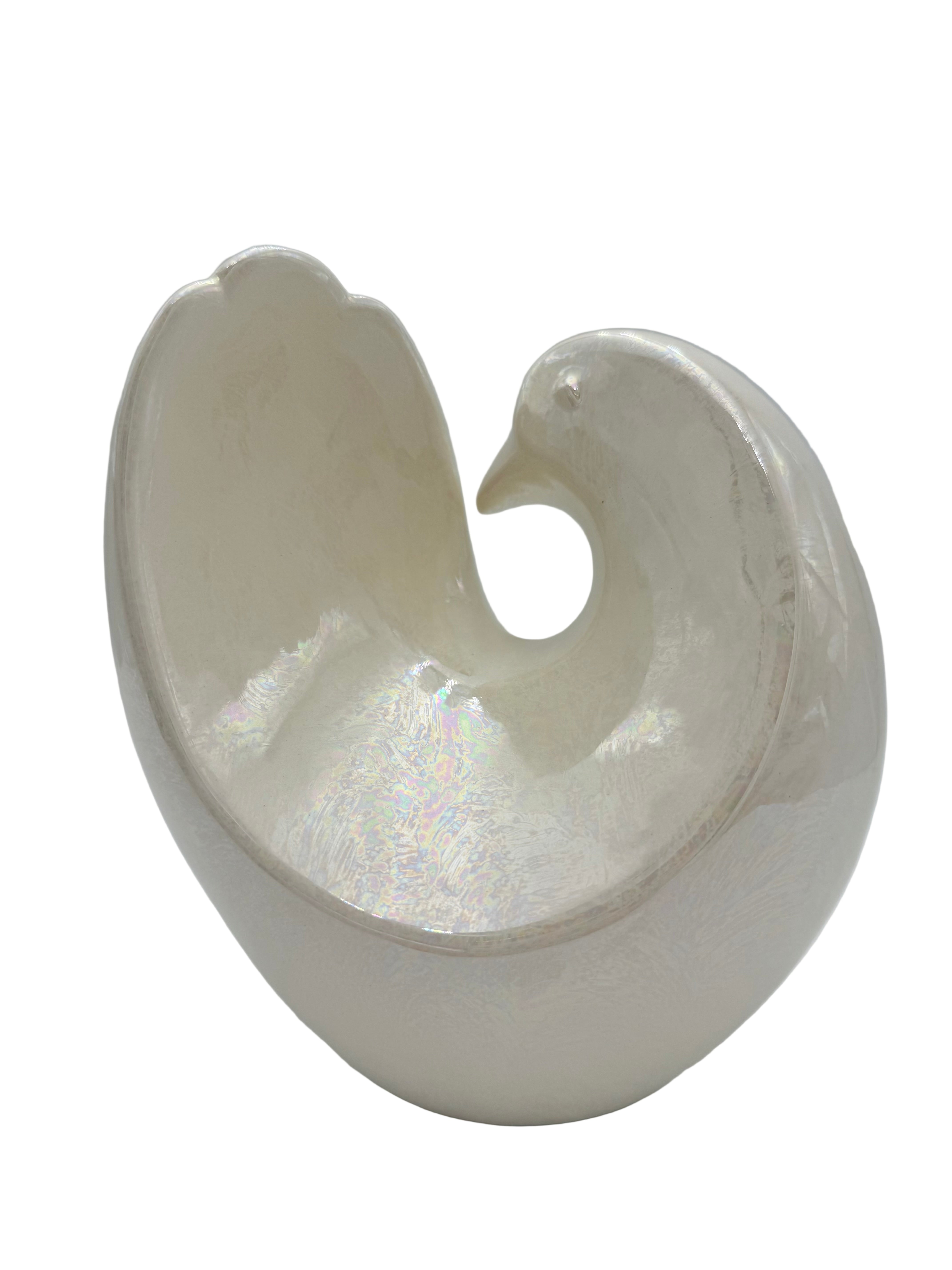 VINTAGE OPALESCENT WHITE CERAMIC DOVE SCULPTURE ABSTRACT BIRD ART MODERNIST HOLLYWOOD REGENCY DECOR