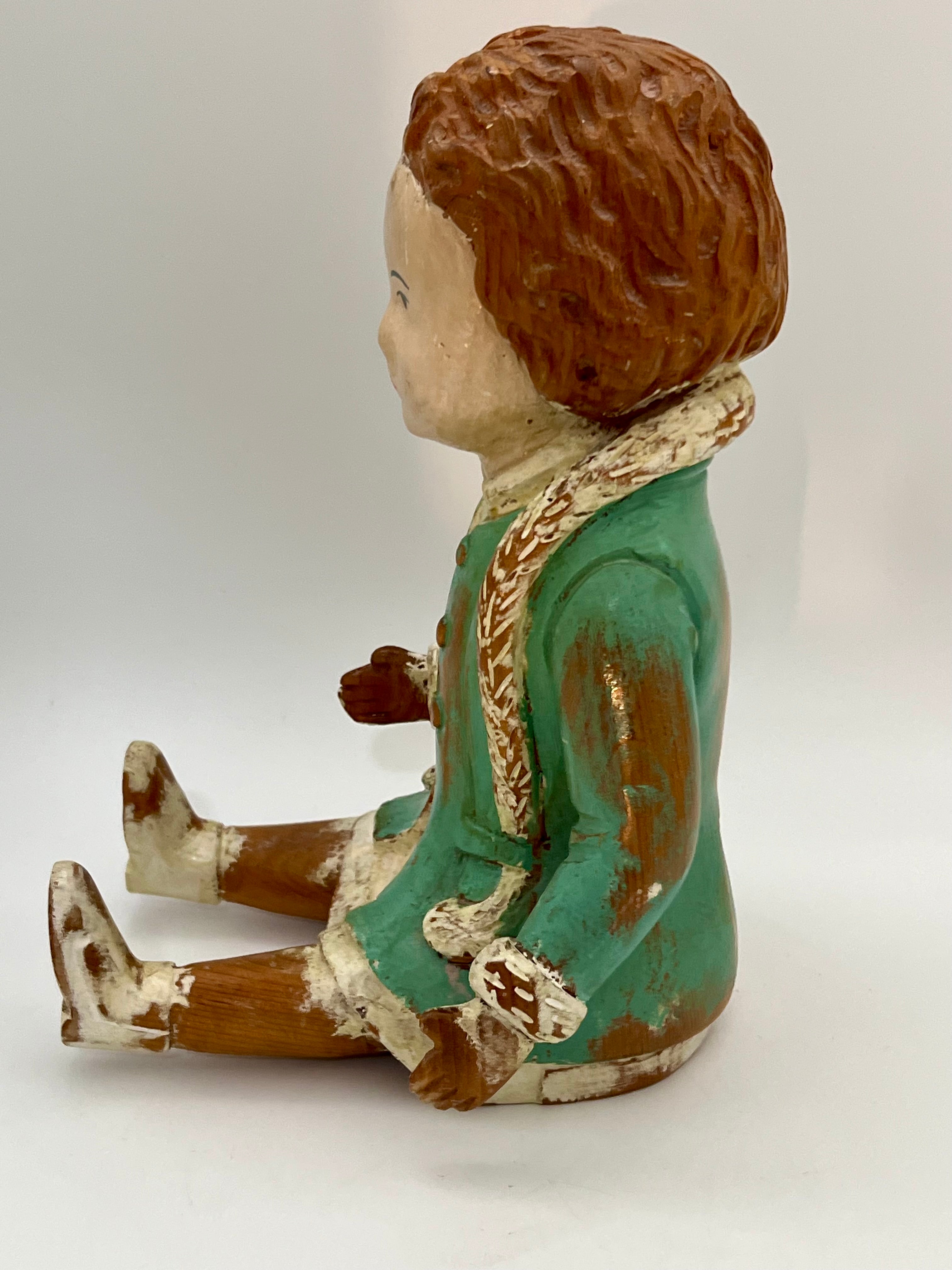 HAND-CARVED SARREID ITALY WOOD FIGURE • VINTAGE FOLK ART DOLL • DISTRESSED PAINTED ITALIAN CARVING • 12.5”