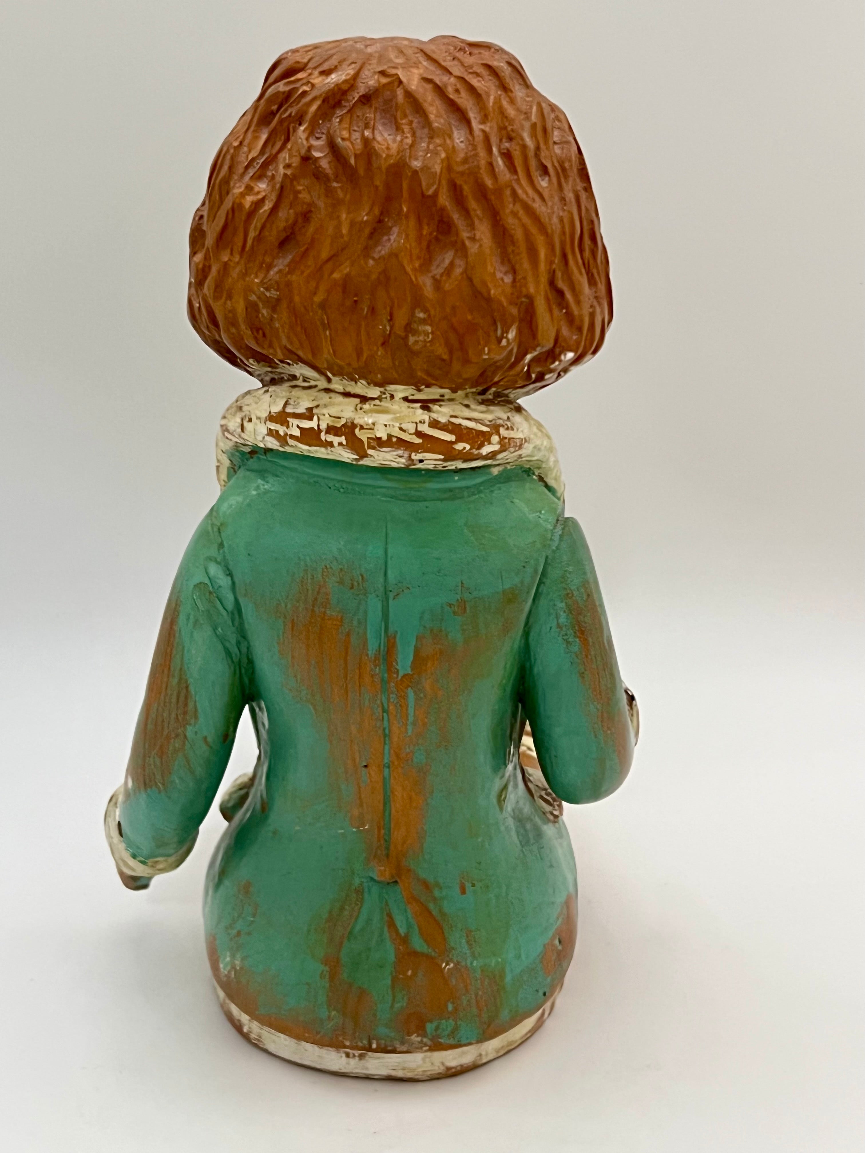 HAND-CARVED SARREID ITALY WOOD FIGURE • VINTAGE FOLK ART DOLL • DISTRESSED PAINTED ITALIAN CARVING • 12.5”