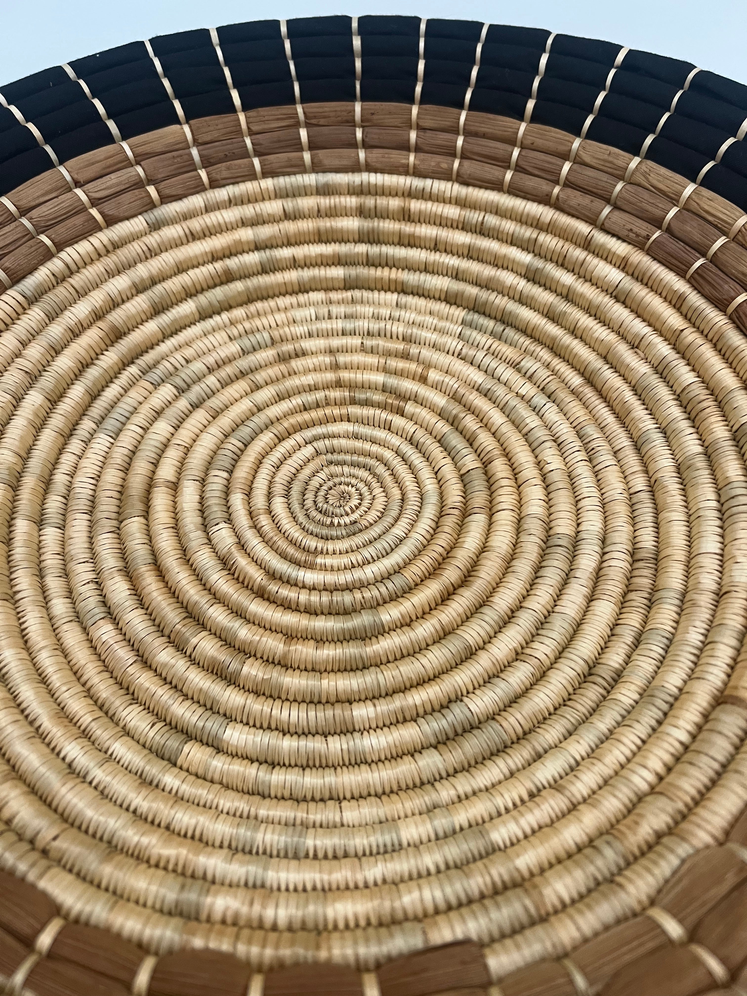 SET OF THREE VINTAGE BOHO AFRICAN WOVEN WALL PLATES – TANZANIA HANDMADE "MAUA" PATTERN